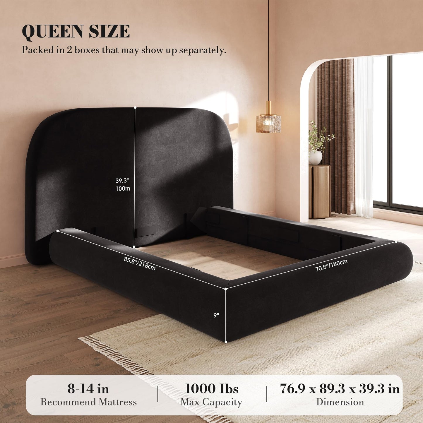 YITAHOME Queen Size Bed Frame, Curved Arched Soft Cloud Bed with Headboard
