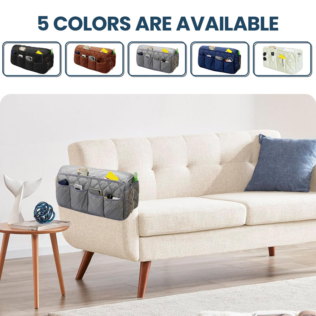 MEHIDFY Armchair Caddy, Waterproof Sofa Armrest Organizer, Non Slip Recliner Organizer, Remote Holder for Recline, Recliner Caddy with 14 Pockets Storage for TV Remote, Phone, Magazine (Grey)