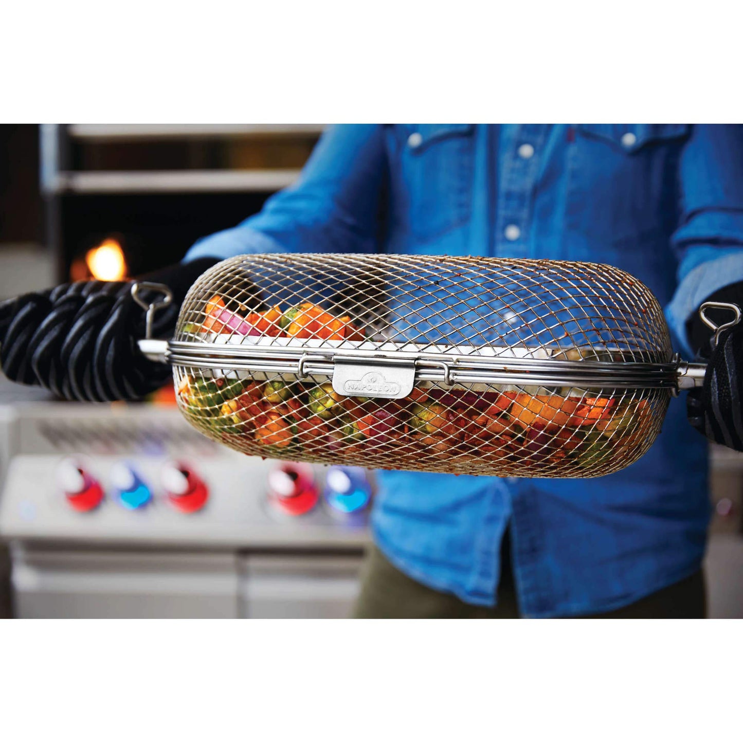 Napoleon Rotisserie Grill Basket - Stainless Steel, Fits Standard Spit Rods, Best For Wings, Fries And Roasted Veggies