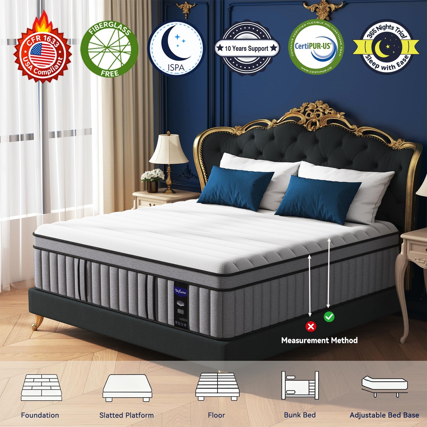 DIFAME California King Mattress, (2026 Upgraded) Hotel-Level Luxury Medium Firm 14 Inch King Hybrid Mattress in a Box, with Cool Gel Memory Foam & Pocket Springs, Extra Edge Support, 365-Night Trial