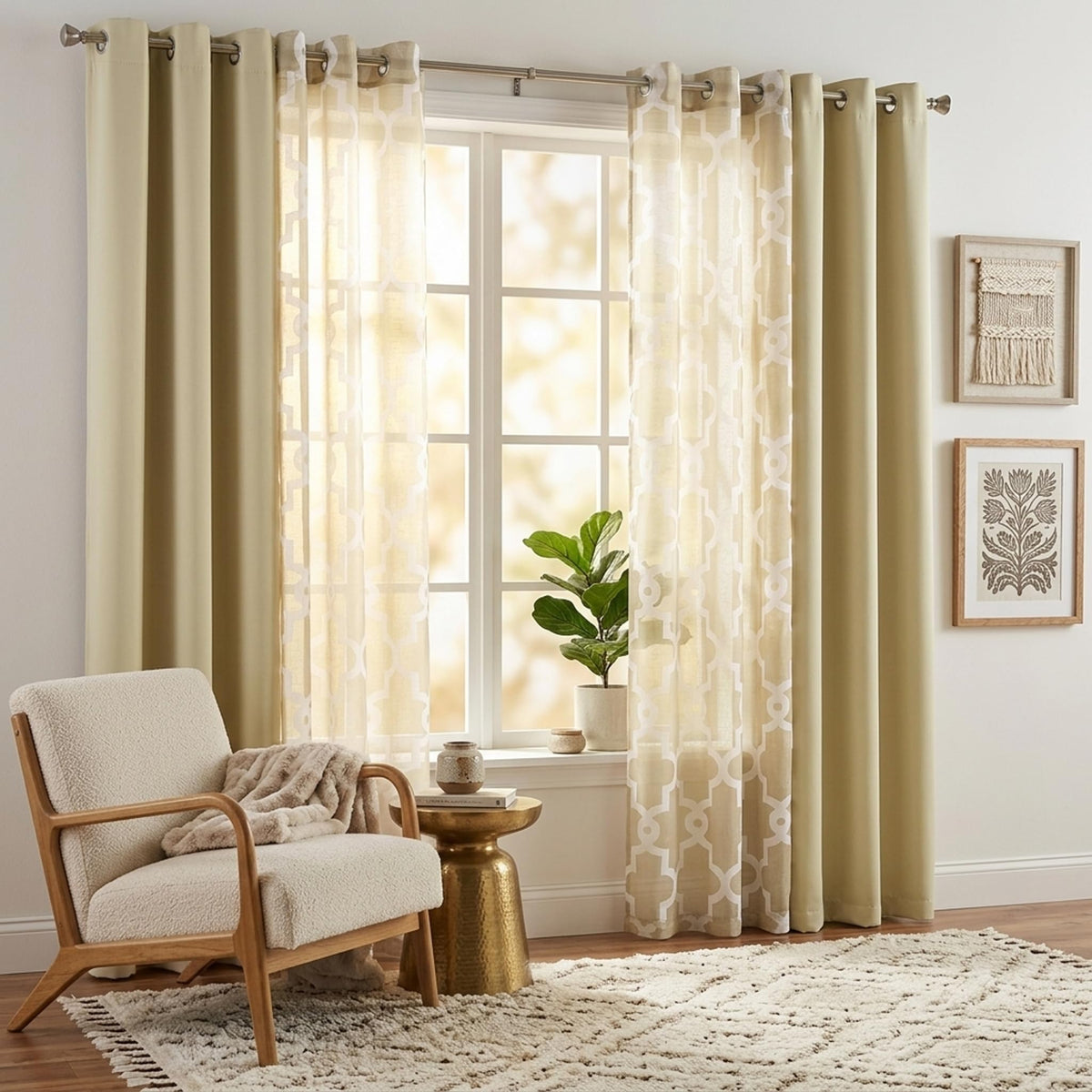 Obsluvela 4-Piece Mix and Match Curtain Set, Beige, 35" W x 84" L Each