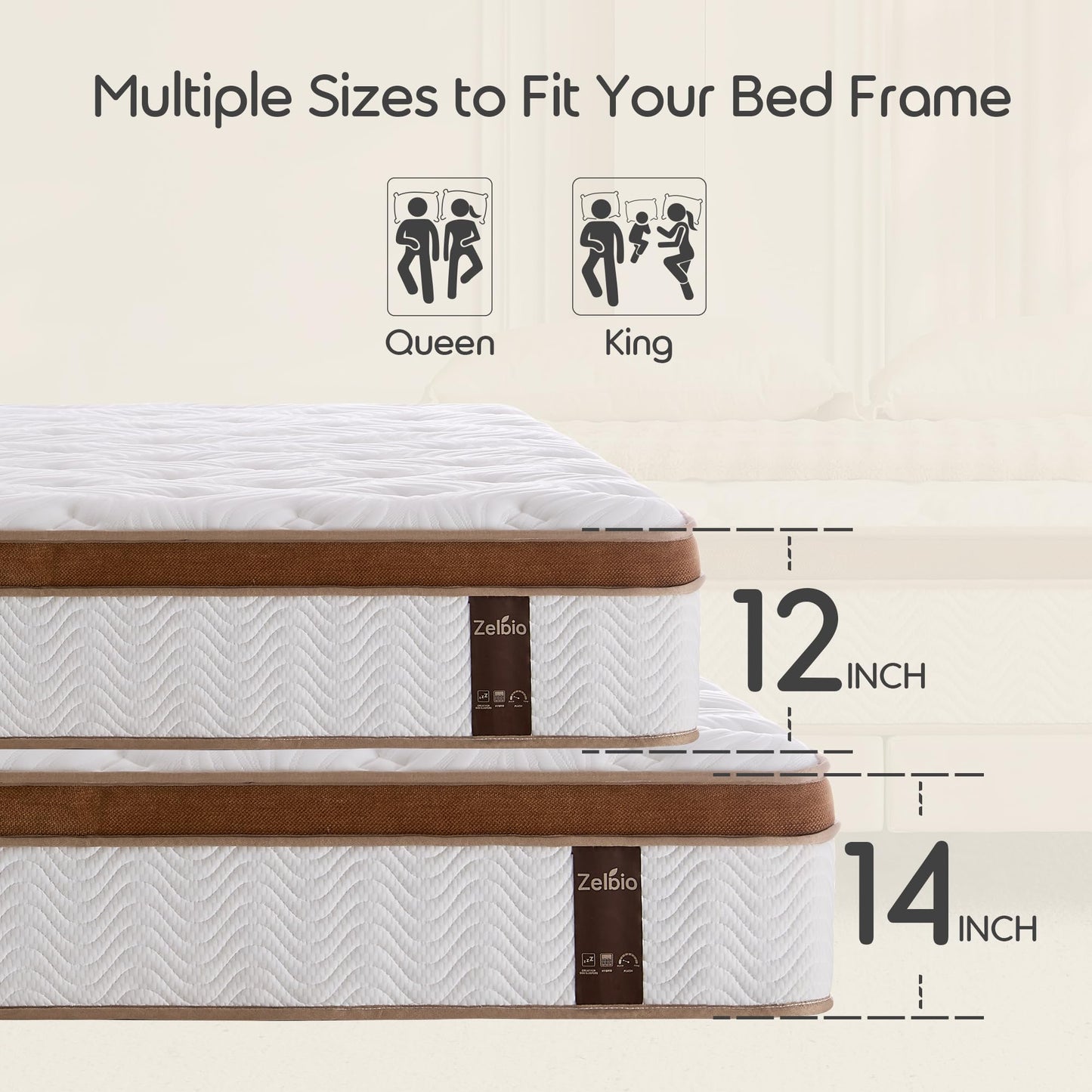 ZELBIO Full XL Hybrid Mattress, 12” Cooling Gel Memory Foam Mattress with Pocket Springs, Medium Firm, Breathable, Bed-in-a-Box
