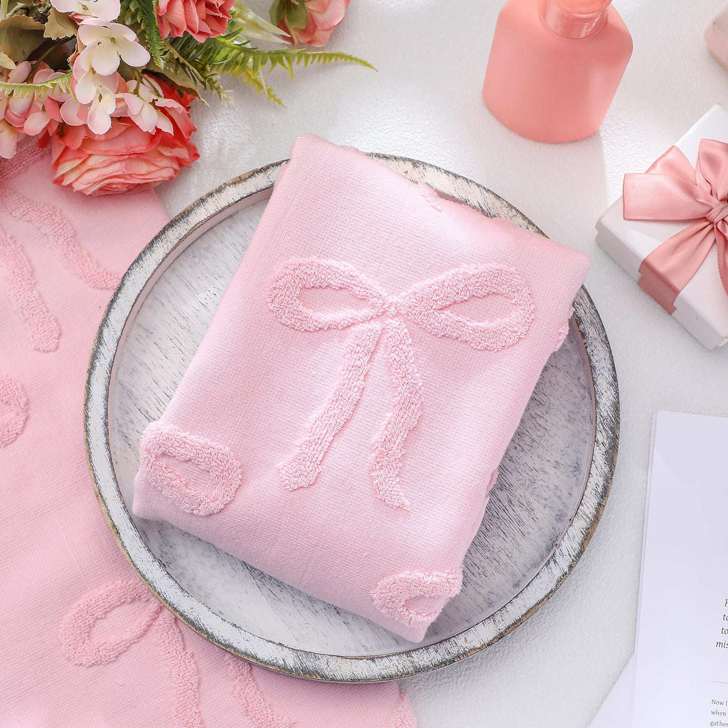 FuWeave 2 Pcs Pink Hand Towels for Bathroom Coquette Bow Hand Towels 100% Cotton Absorbent Decorative Jacquard Weave Bath Decor Preppy Bathroom Decor Gift, 13.7 x 29.5 Inch