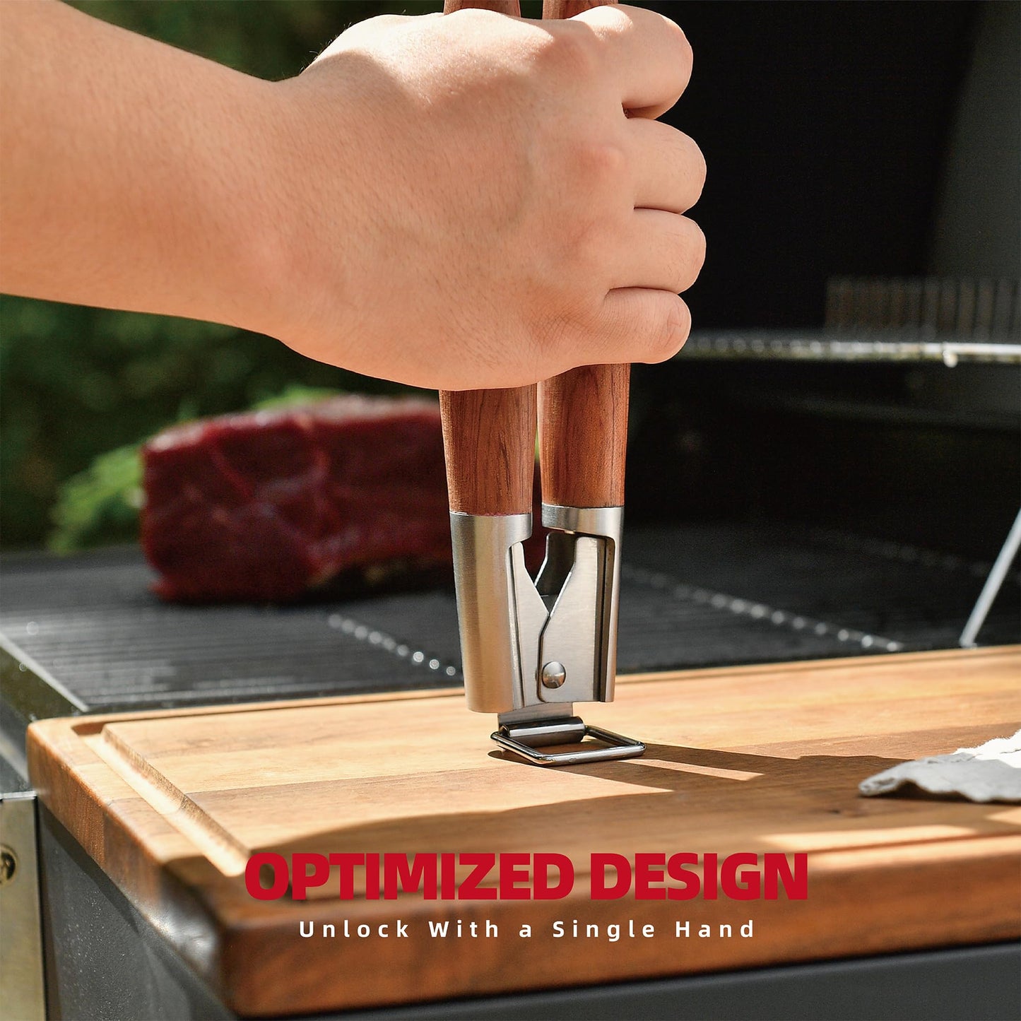 GRILAZ Heavy-Duty Rose Wooden BBQ Grilling Tools Set. Extra Thick Stainless Steel Multi-Function Spatula, Fork & Tongs | Essential Accessories for Barbecue & Grill. Ideal Gift for Fatherโฆ