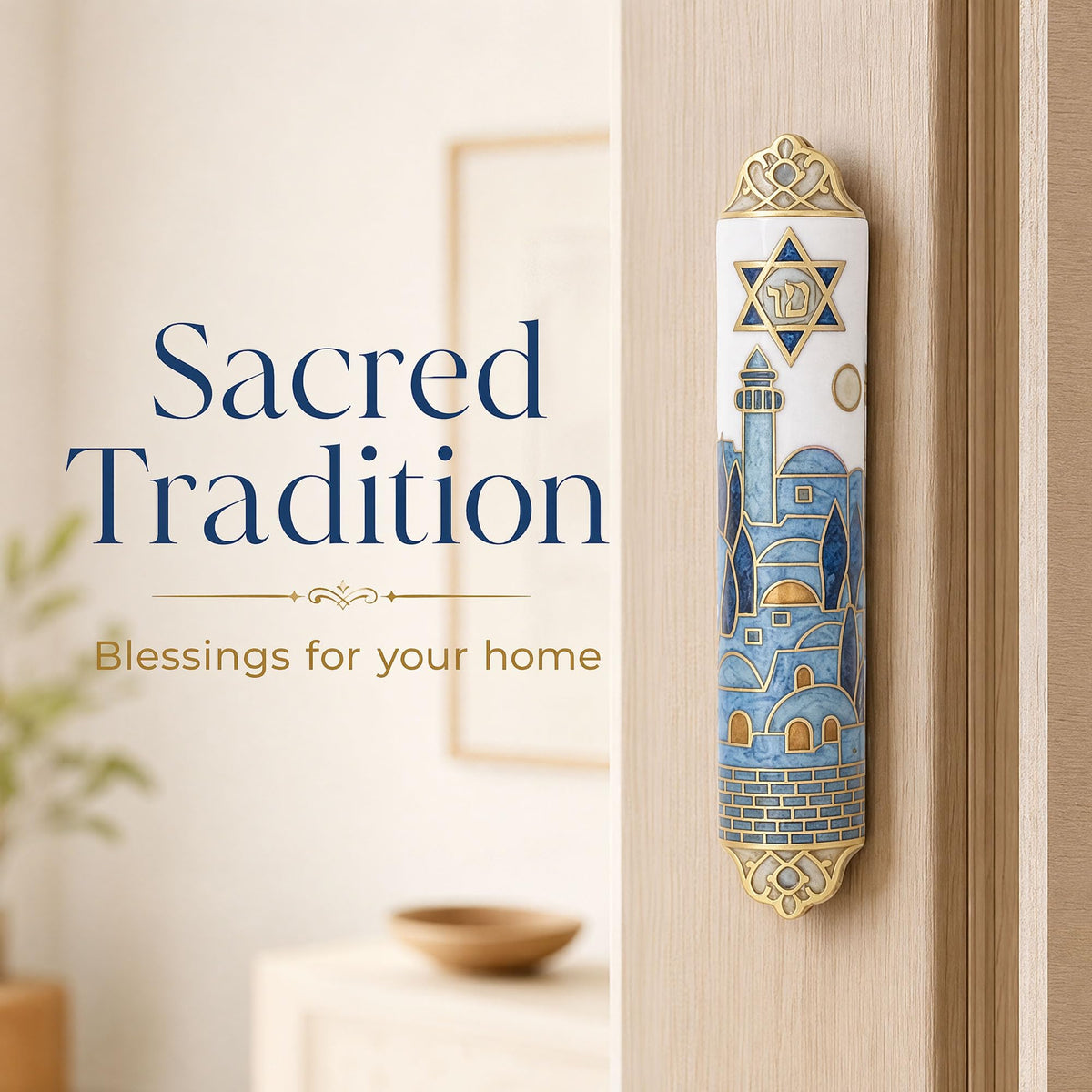 Upgrade Enamel Mezuzah with Scroll for Door, Metallic Embossed Design 2PCS