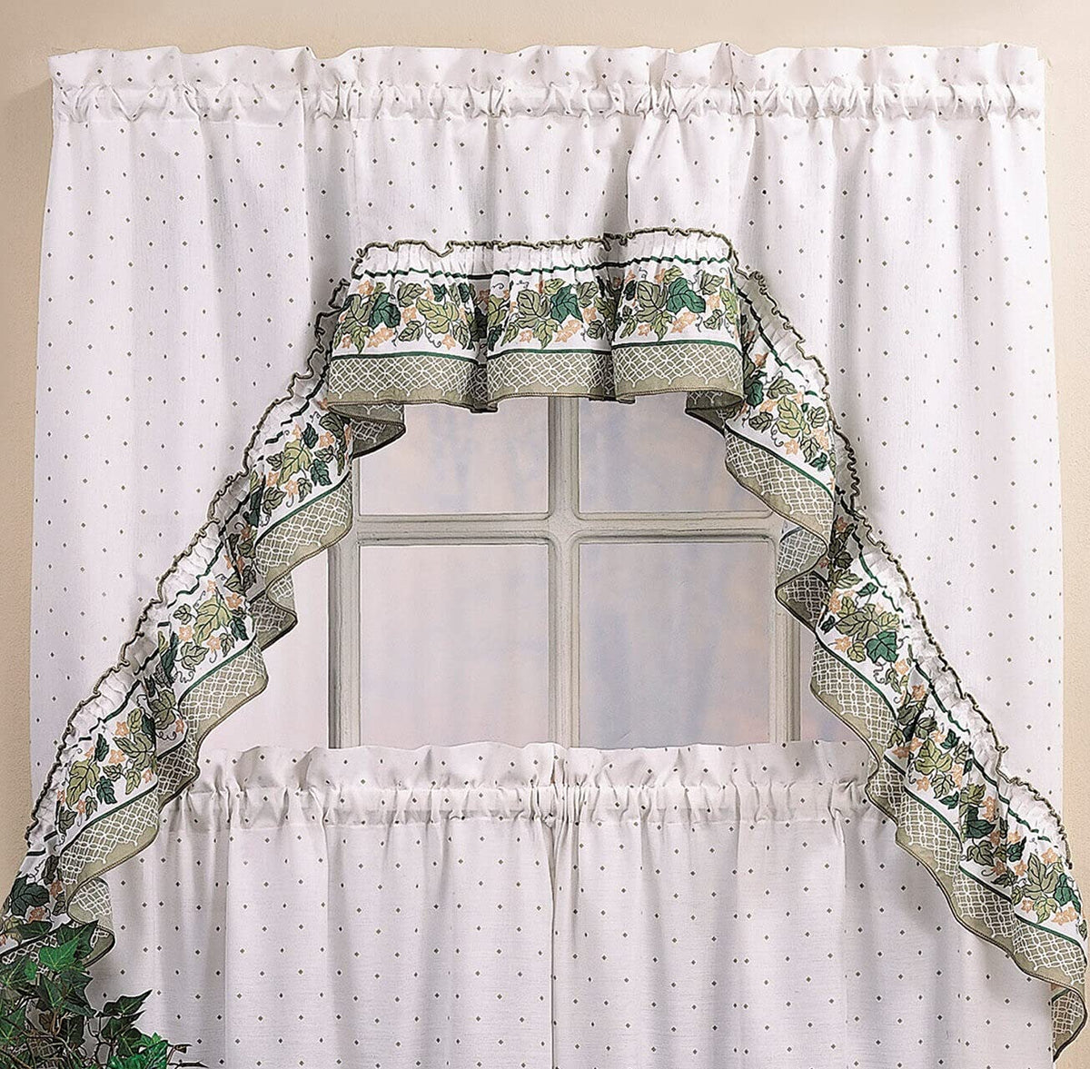 CHF & You Cottage Ivy Country Curtain Tier And Swag Set, Multi, 56-Inch X 36-Inch