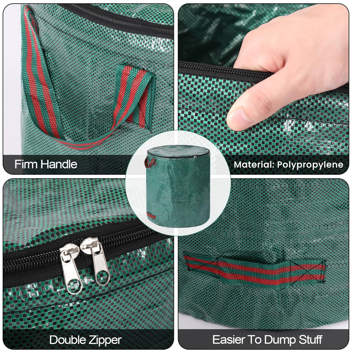 Pilntons 4 Pack 72 Gallons Reusable Yard Waste Bags with Lid Extra Large Lawn Leaf Bags Heavy Duty with 4 Handles Garden Waste Bags Container for Clean Up Outdoor Debris Leaves Grass Clippings