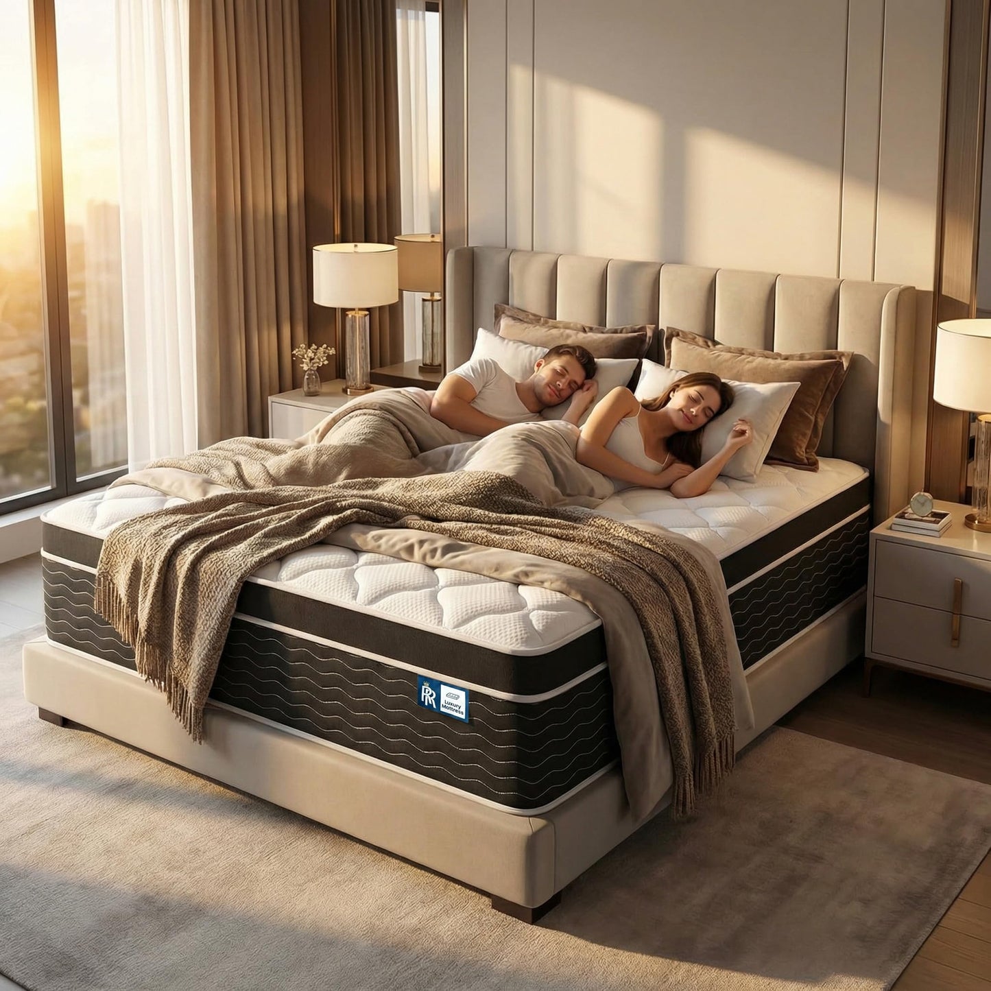 Ruoysun Luxury California King Mattress 12 In, Firm Cal King Mattress in a Box, 7-Zones& Edge Support, Cooling Gel Memory Foam& Pocketed Spring, Pressure Back Pain Relief, Hotel-Level, 100-Night Trial