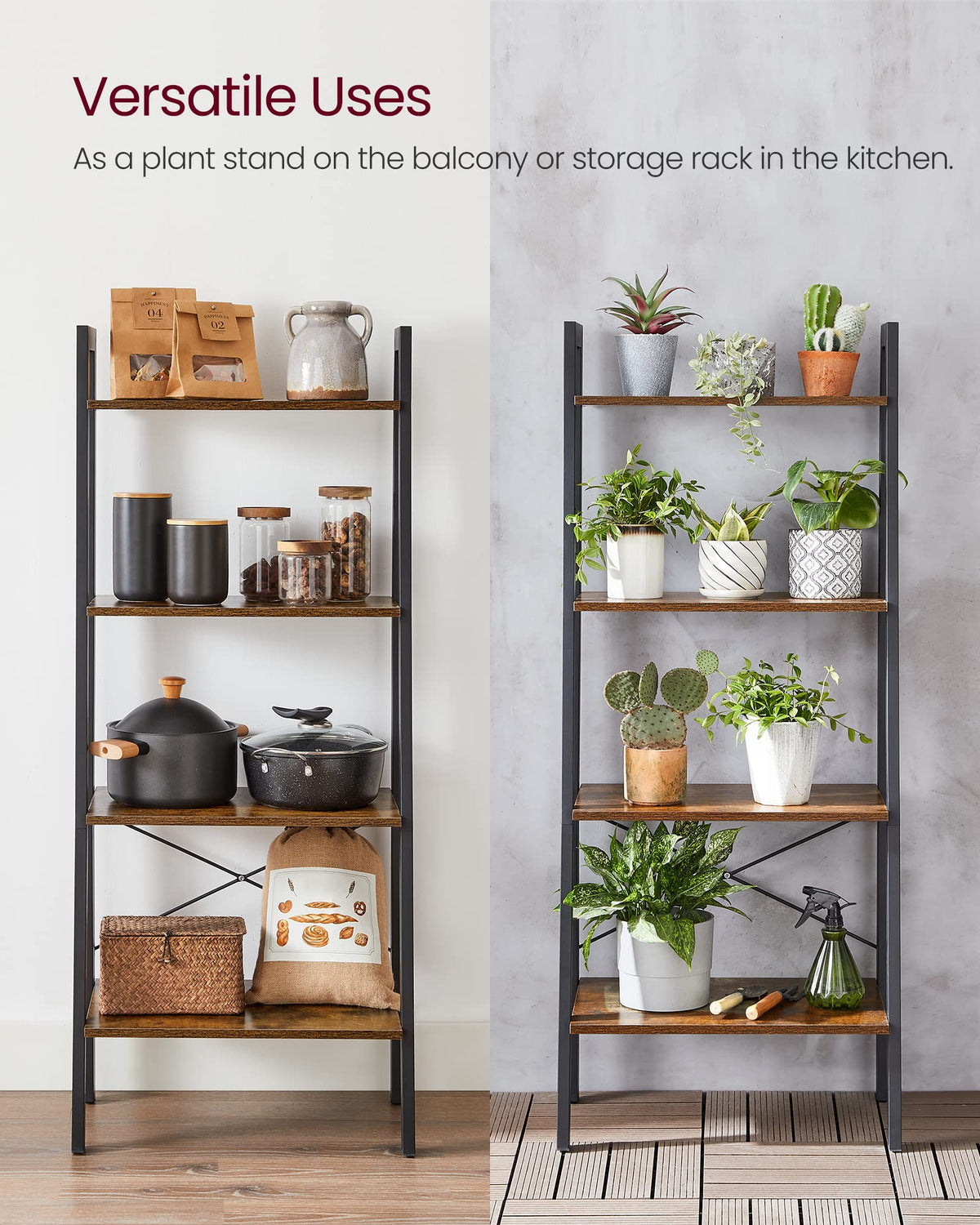 VASAGLE Ladder Shelf, Bookcase Book Shelf, Storage Shelves, 4-Tier, 22In