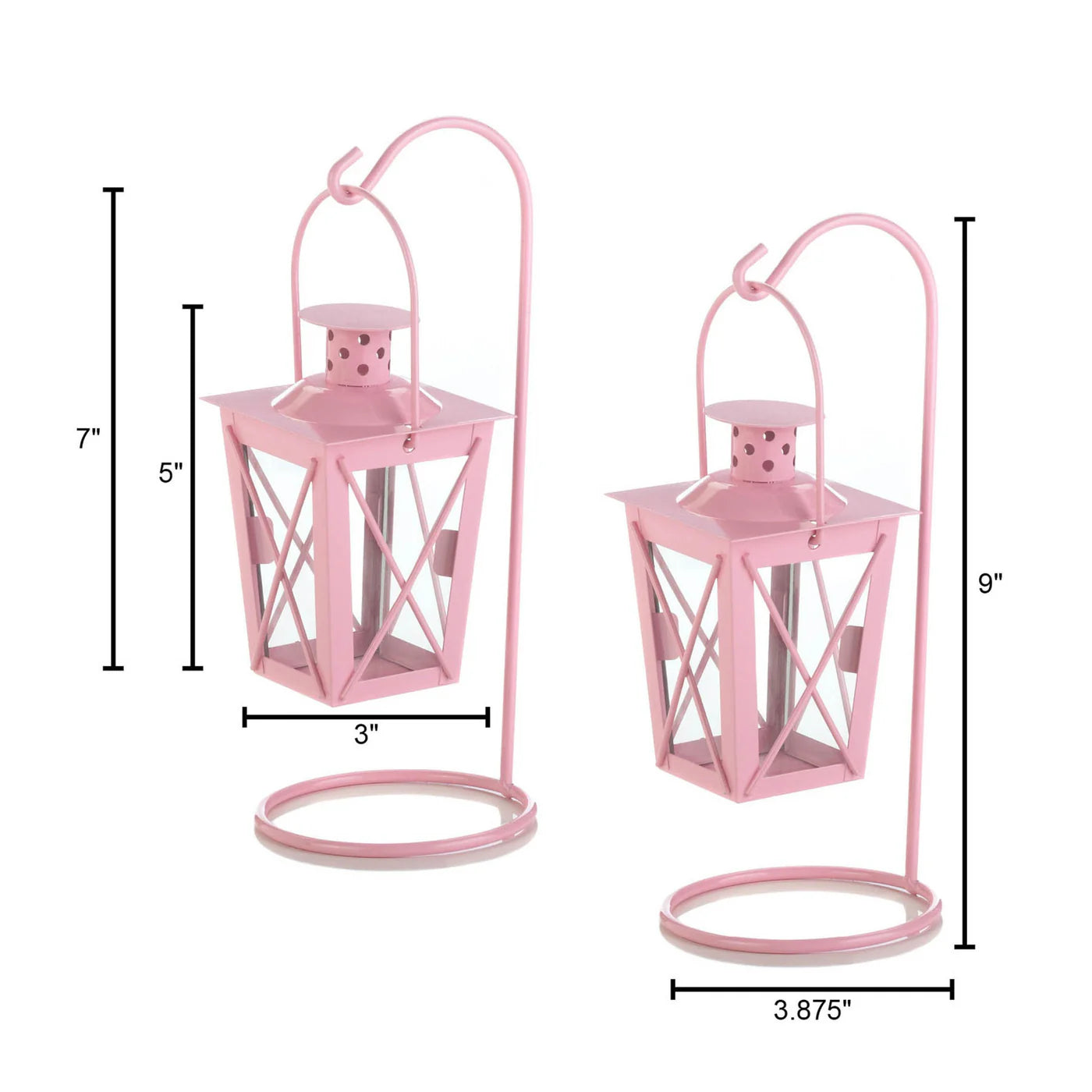 PINK IRON RAILROAD HANGING LANTERN PAIR