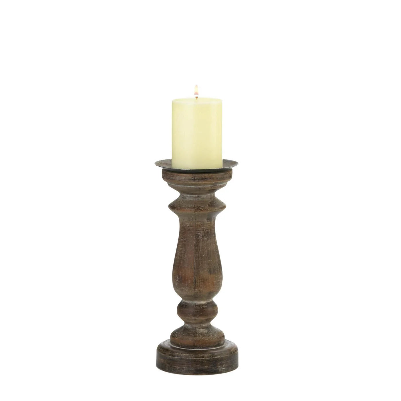 Short Antique Style Wooden Candleholder