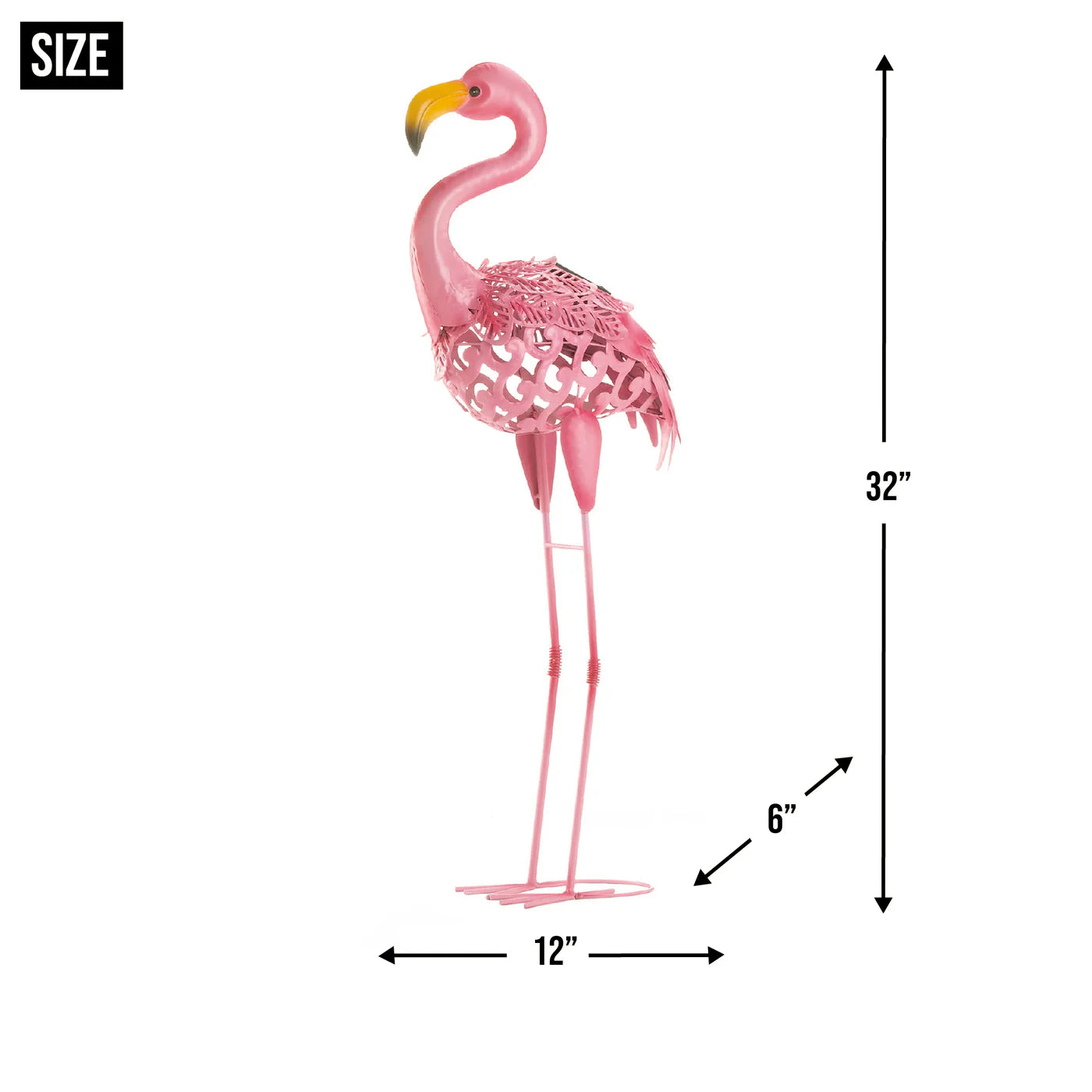 FLAMINGO STANDING TALL SOLAR METAL STATUE