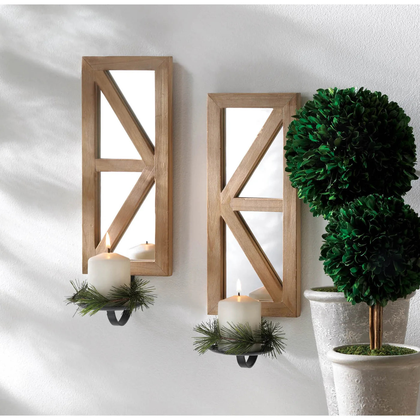 Mirrored Wood Candle Sconce