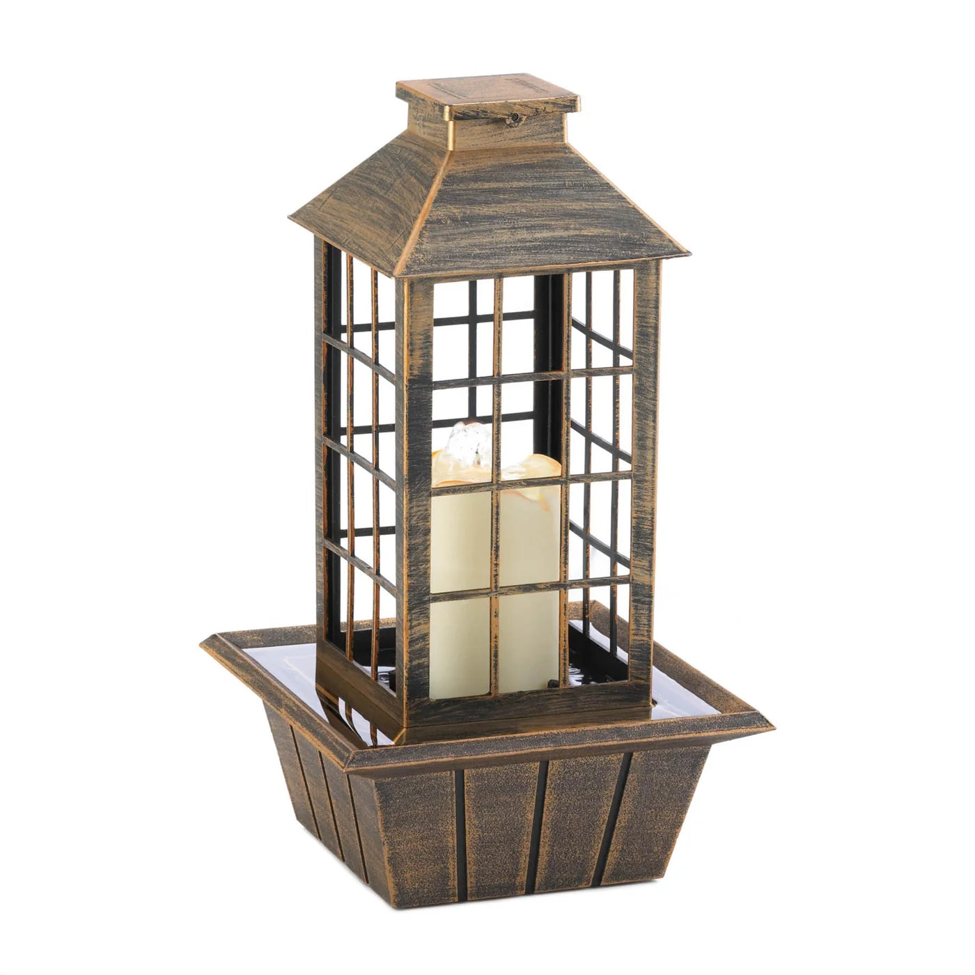Bronzed Lantern Tabletop Fountain w/ Pump