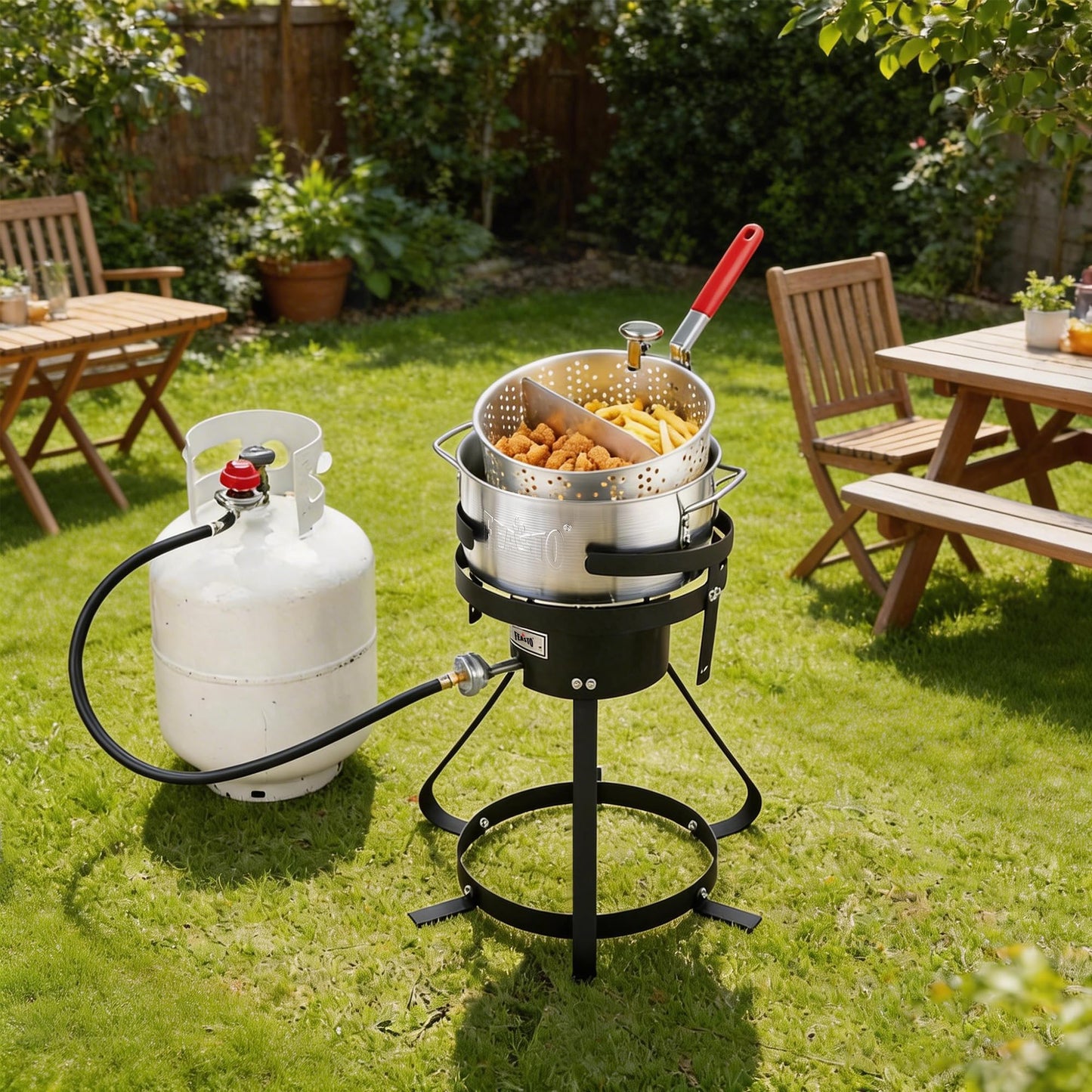 Feasto 10 Qt Outdoor Propane Gas Fish Fryer Pot Kit with Strainer Basket