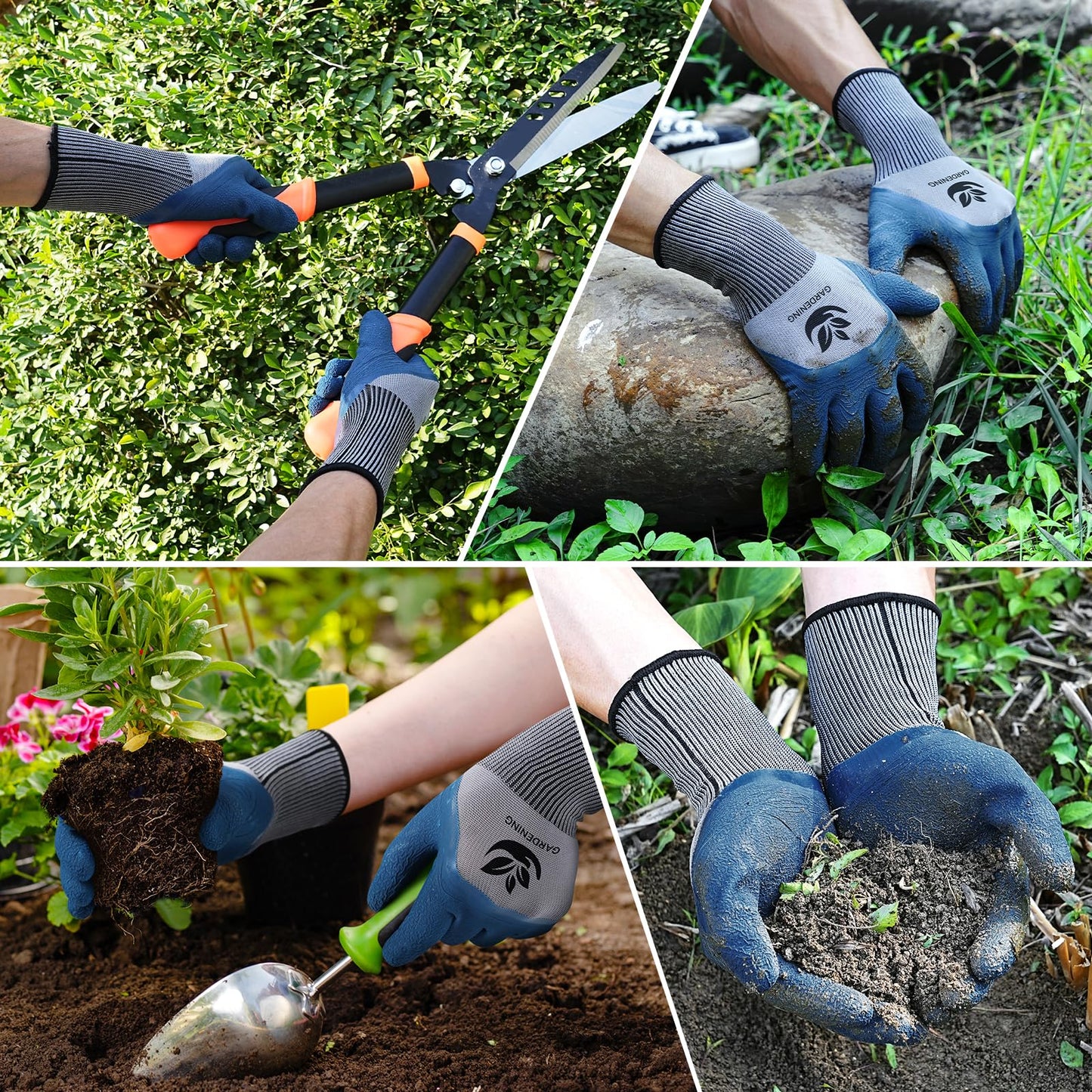 Gardening Gloves for Women Men - 6 Pairs Thorn-Proof Breathable Hard-wearing Latex Coated Garden Gloves for Women , Indoor/Outdoor Activities Protective Working Gloves with Grip, Blue & Grey