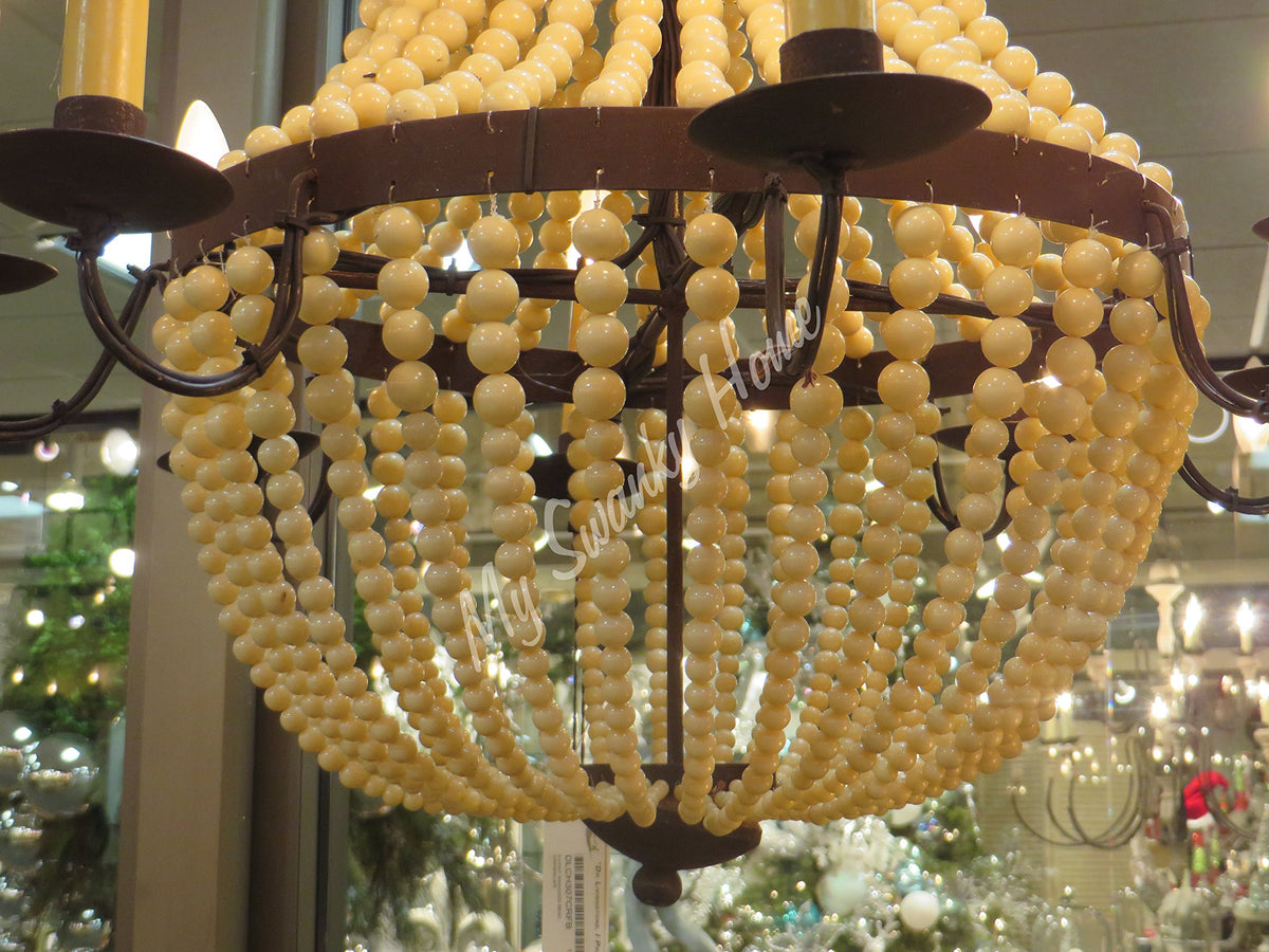 MY SWANKY HOME Romantic Iron Cream Beaded Candle Chandelier | Victorian 6 Light Baroque