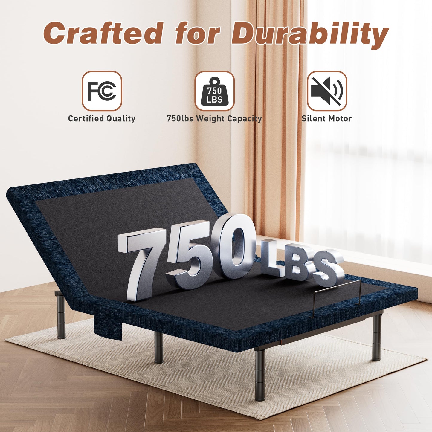 Zhumeiling Patented King Adjustable Bed Frame Wireless Remote Zero Gravity Anti-Snore Quiet Motor for Seniors