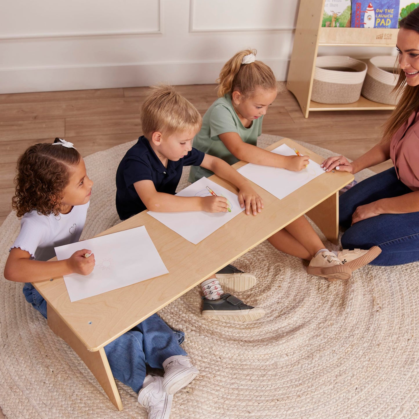 ECR4Kids Wooden Kiddo Classroom Bench, 12in Seat Height, Childrens Furniture, Natural