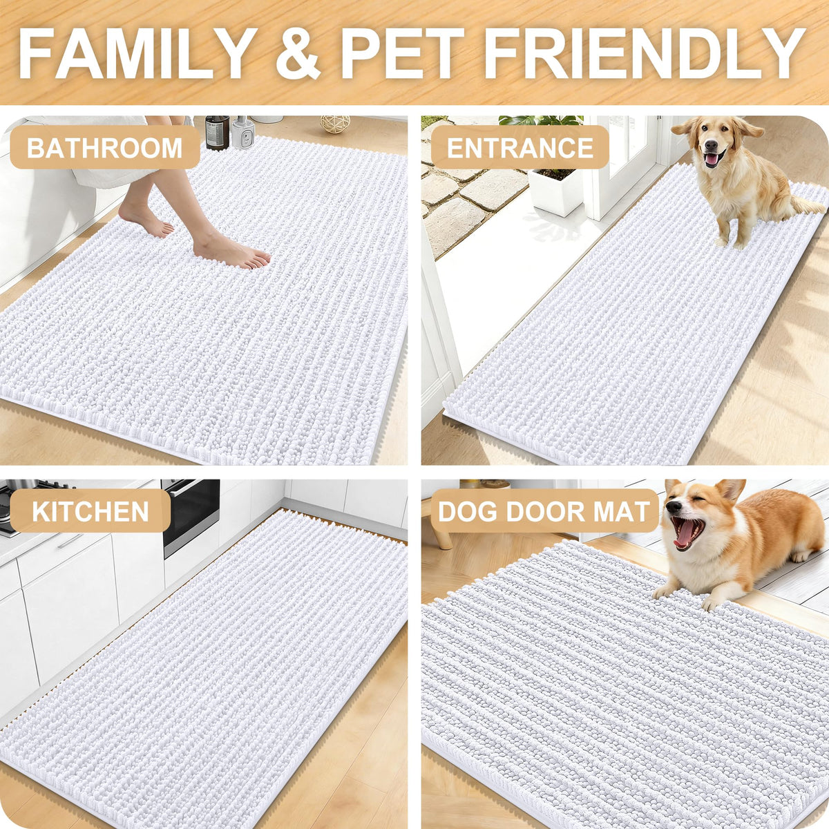 OLANLY Large Bathroom Rugs 70x46, Thick Soft Absorbent Chenille Bath Rugs