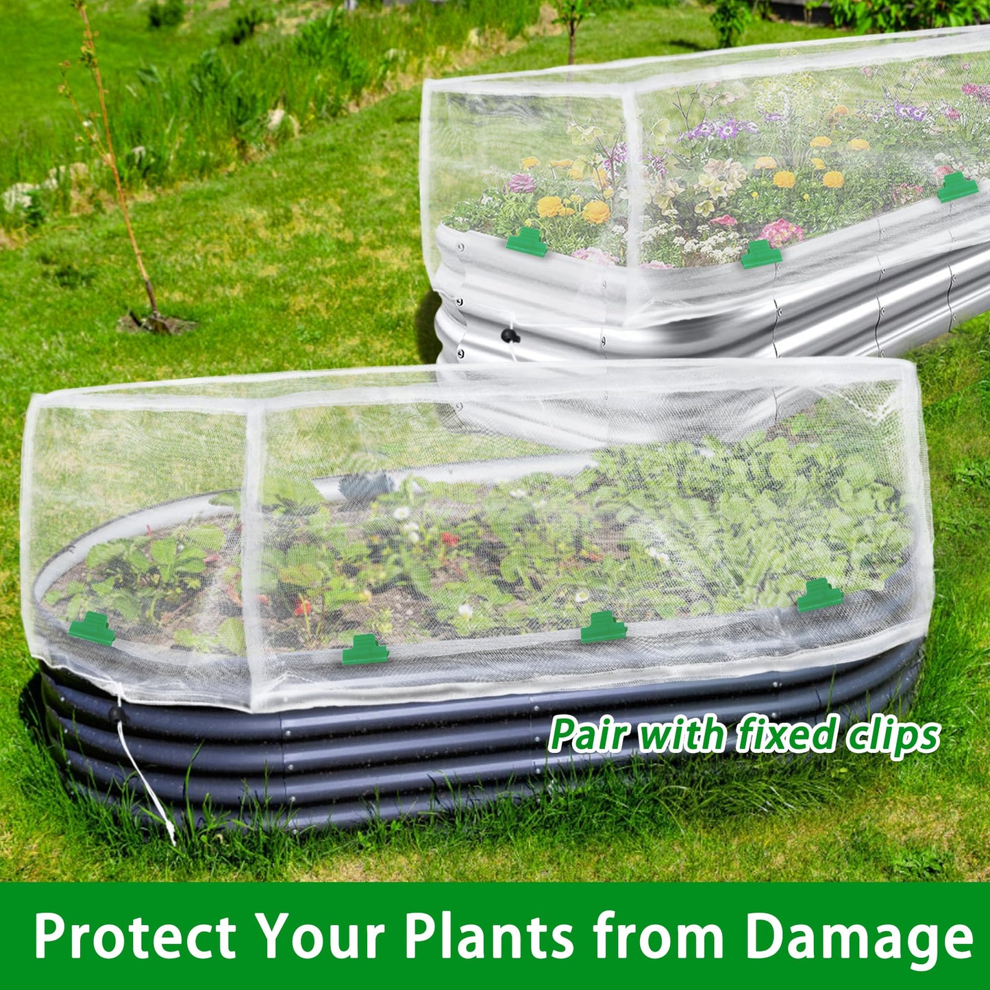 2 Pack Garden Netting for Raised Beds, 6x3 FT Mesh Plant Covers with Drawstring for Garden Protection, Raised Bed Bird Netting Pest Barrier Screen for Protecting Vegetables Fruits Flowers Crops