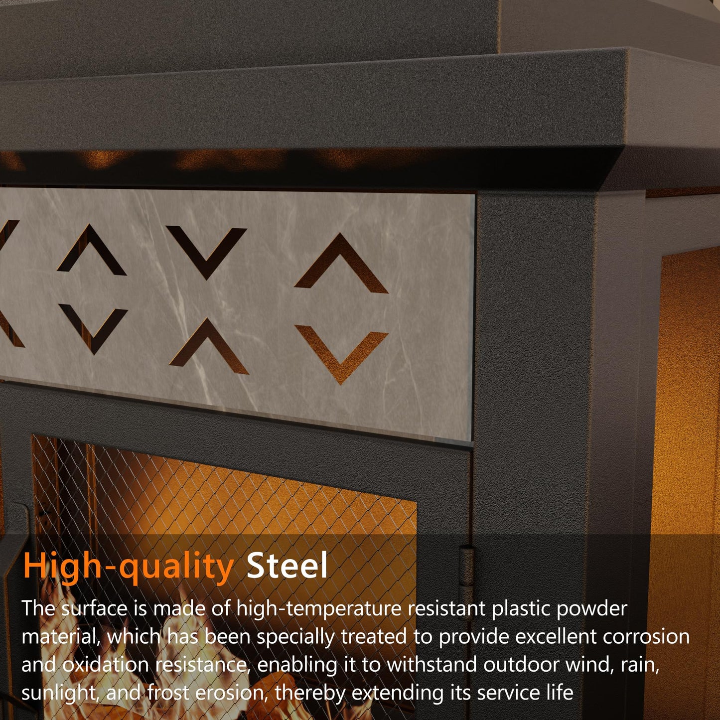 47.3''x35.5'' Outdoor Propane Fireplace, 50,000 BTU Vent-Free Gas Heater, CSA Certified Grey & Black Weather-Resistant Steel, Realistic Ceramic Logs, Rain Cover Included