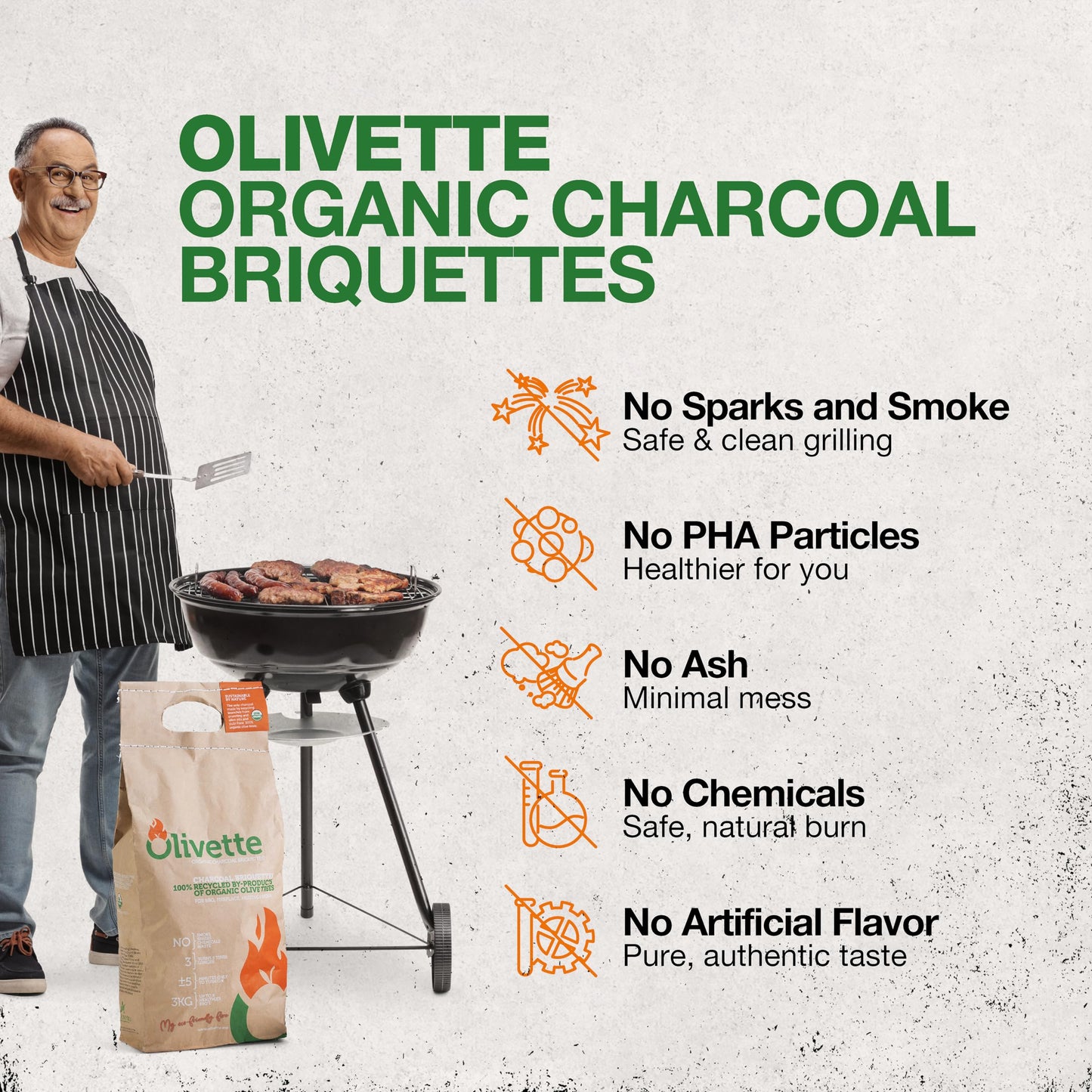 Organic Charcoal Briquettes by Olivette, Reusable Charcoal for Grilling, USDA Certified, Recycled Olive Tree Byproduct, Ready to Light BBQ Charcoal, 6.6 lb. Bag Equal to 20 lb. of a Regular Charcoal