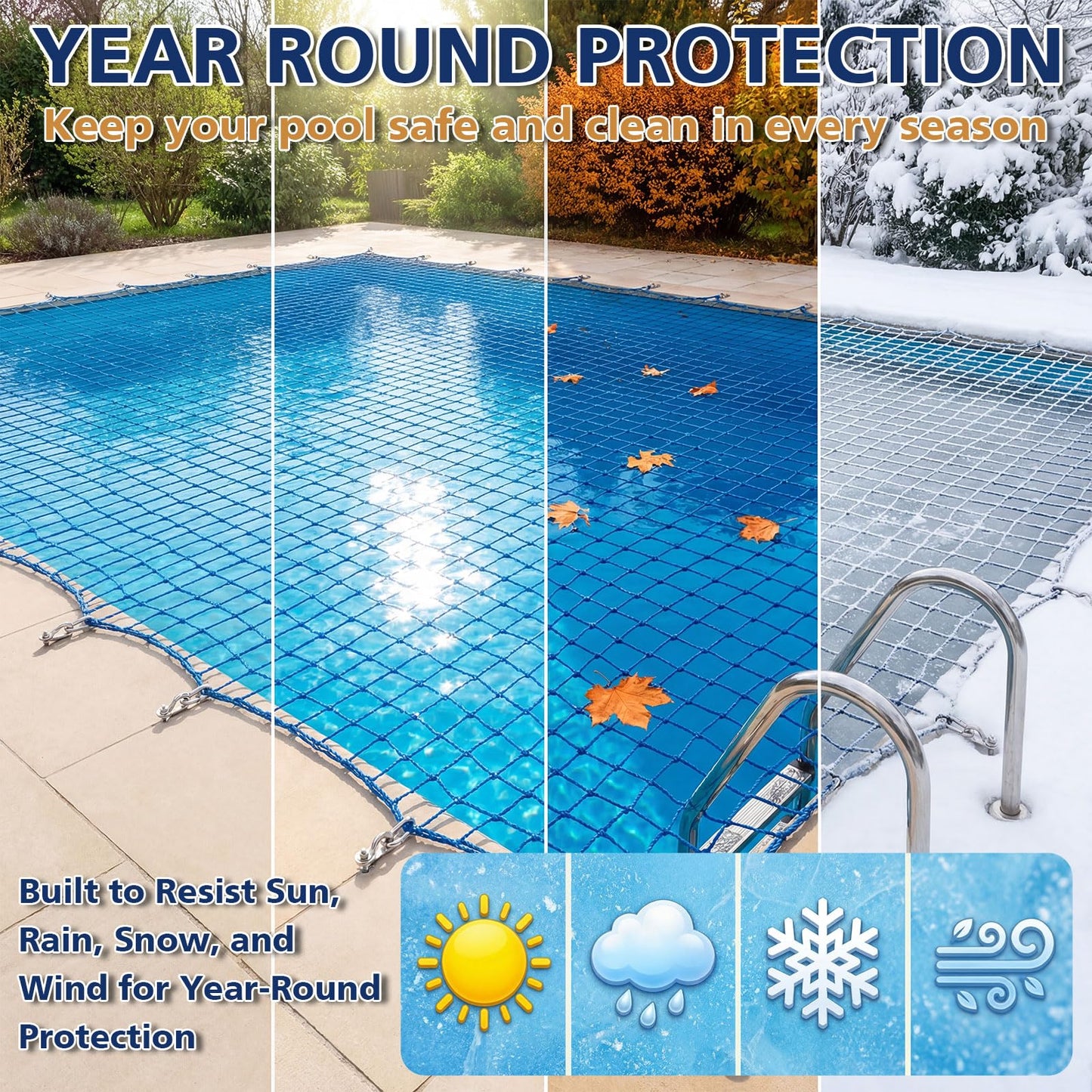 Chunm 20 x 40 ft Pool Safety Net Cover with Anchors, 10 cm Mesh Premium Pool Safety Cover, Inground Heavy-Duty Protective Netting, Easy to Install, Remove and Store, Safe for Children Pets