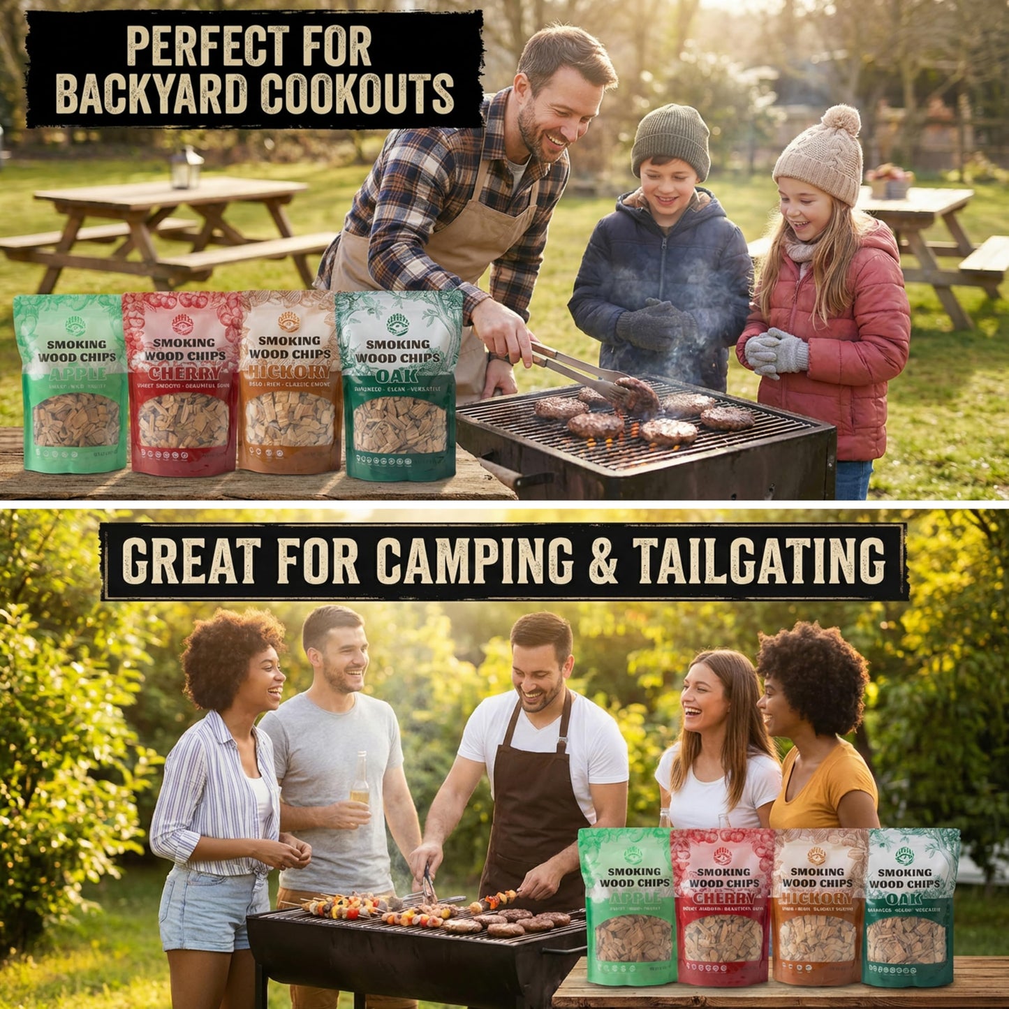Smoking Wood Chips Variety Pack – Apple, Cherry, Hickory & Oak, 4 Flavors, 1.6 lb Each, Wood Chips for Smoker, All-Natural Hardwood Wood Chips, Smoker Wood Chips for BBQ, Gas & Charcoal Grills