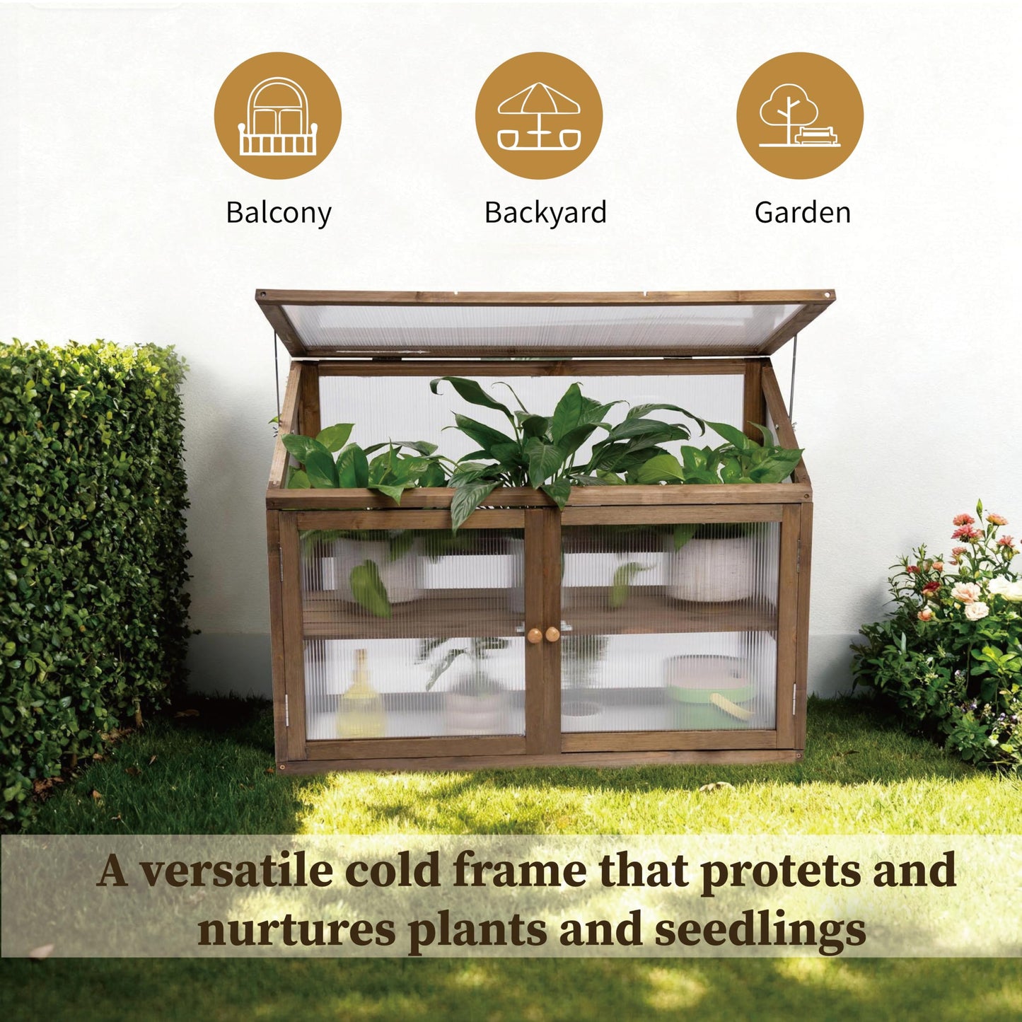 Beipoo 2-Tier Wooden Greenhouse with Adjustable Vent & Shelf, Outdoor Raised Planter Box with Enhanced Drainage, Solid Fir Wood Cold Frame for Patio and Garden