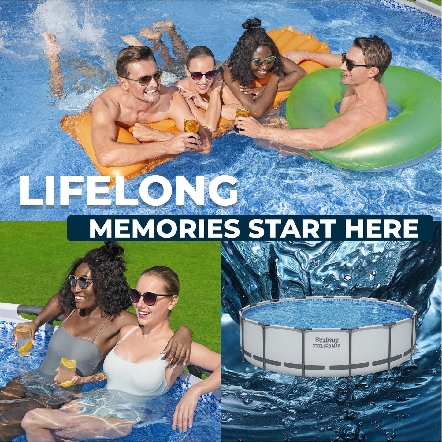 Bestway Steel Pro MAX 15' x 42" Above Ground Pool, Round Metal Frame Outdoor Swimming Pool Set with Filter Pump, Ladder, and Cover, Gray