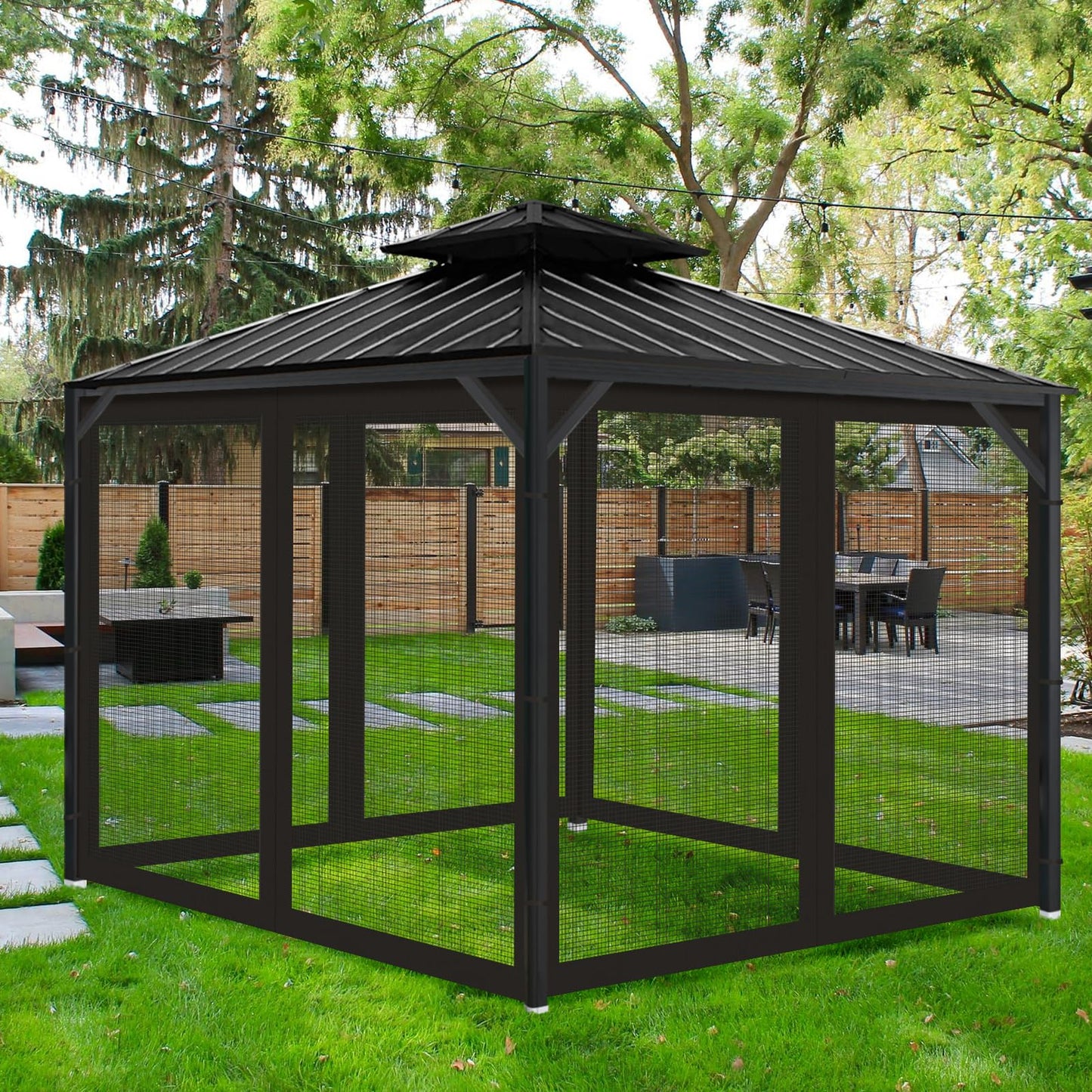 Gazebo Universal Replacement Mosquito Netting, Outdoor Mesh Netting Screen 4-Panel Sidewall with Zipper for Patio, Canopy, Garden and Backyard, Black, 10' x 10'