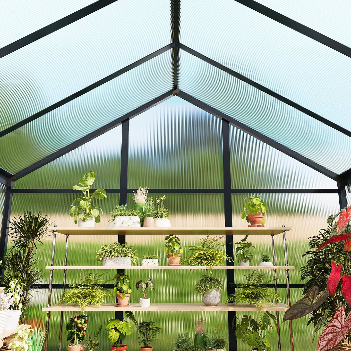 Garvee 8x12ft Greenhouse, Large Walk-in Greenhouse for Outdoors with Roof Vent & Lockable Outward-Opening Swing Door, Heavy Duty Aluminum Frame Polycarbonate Green House for Garden,Backyard,Lawn,Grey