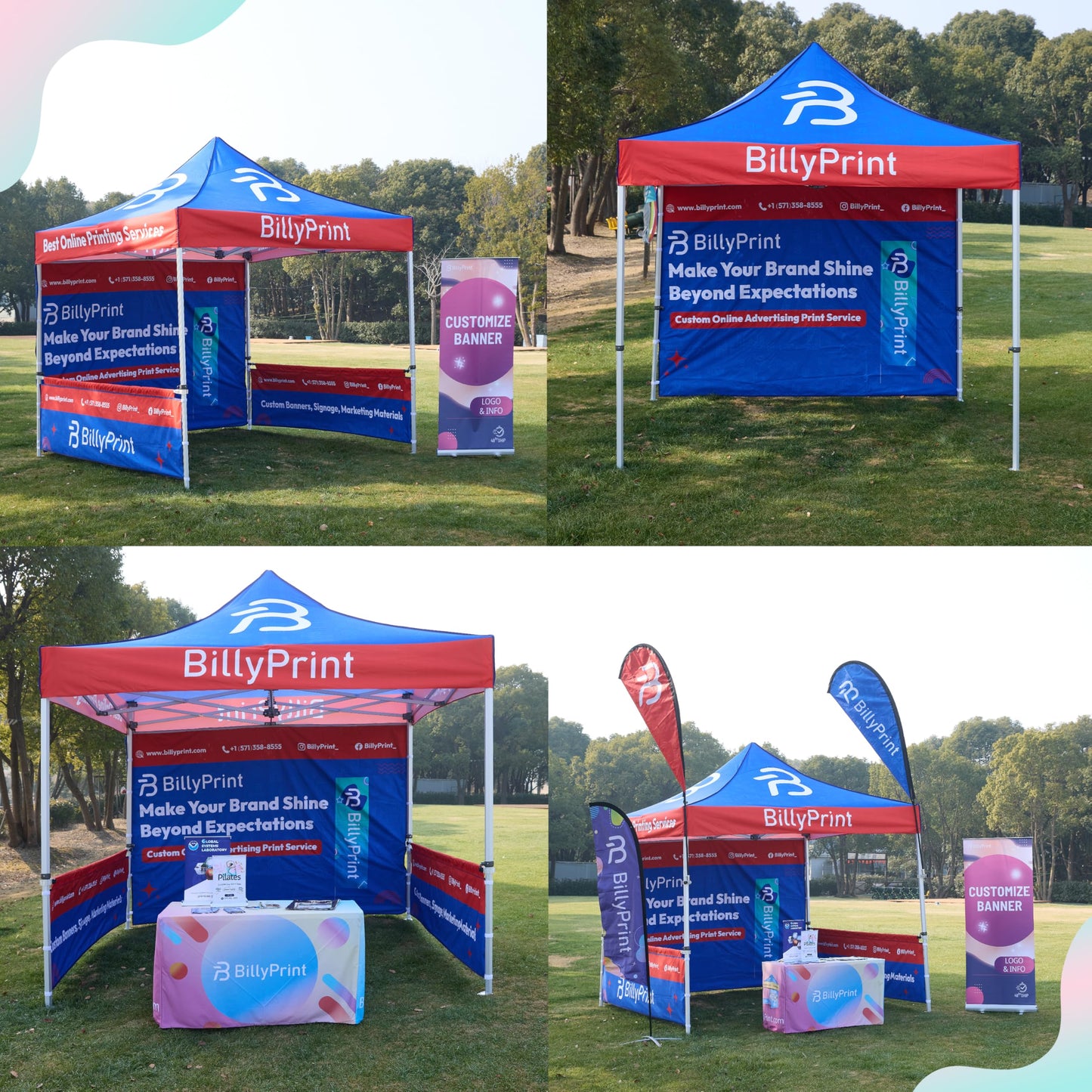BillyPrint Custom Canopy Tent 10x10 with Logo, Personalized Pop Up Tent Packages for Trade Shows, Markets, Events, Quality Prints of Your Branding for Business Advertising with Optional Walls
