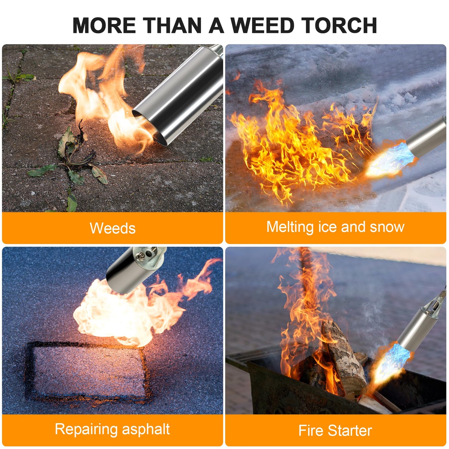 Propane Torch Kit Heavy Duty Weed Burner, 1,800,000 BTU Flame Thrower Gun with Built-in Igniter, with 30" High Flame, 10FT Hose, Detachable Long Reach Torch for Weeds, Ice, Snow, Asphalt