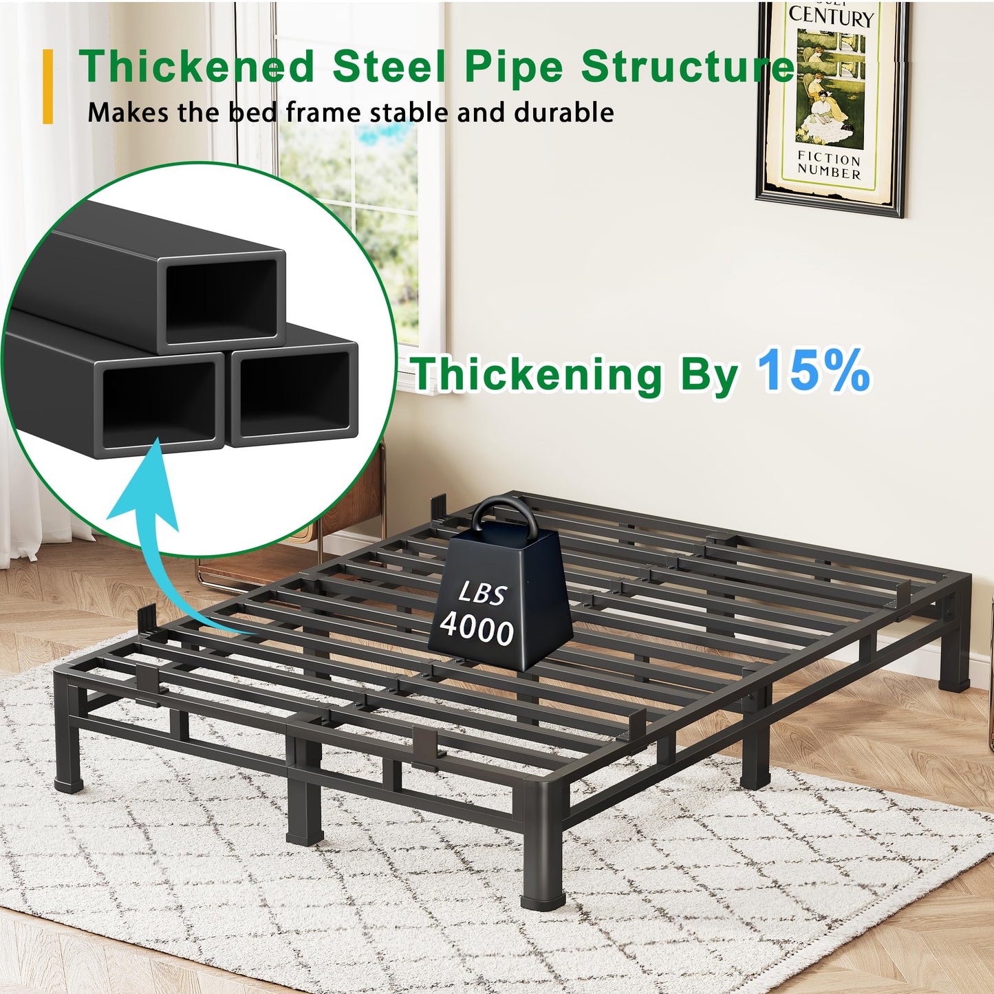 ROIL 7 Inch Full Size Bed Frame, Metal Bed Frame & Box Spring 2 in 1 Platform with Round Corner Legs, 4000LBS Double Layer Low Profile Metal Platform Mattress Baffles, Noise-Free Easy Assembly