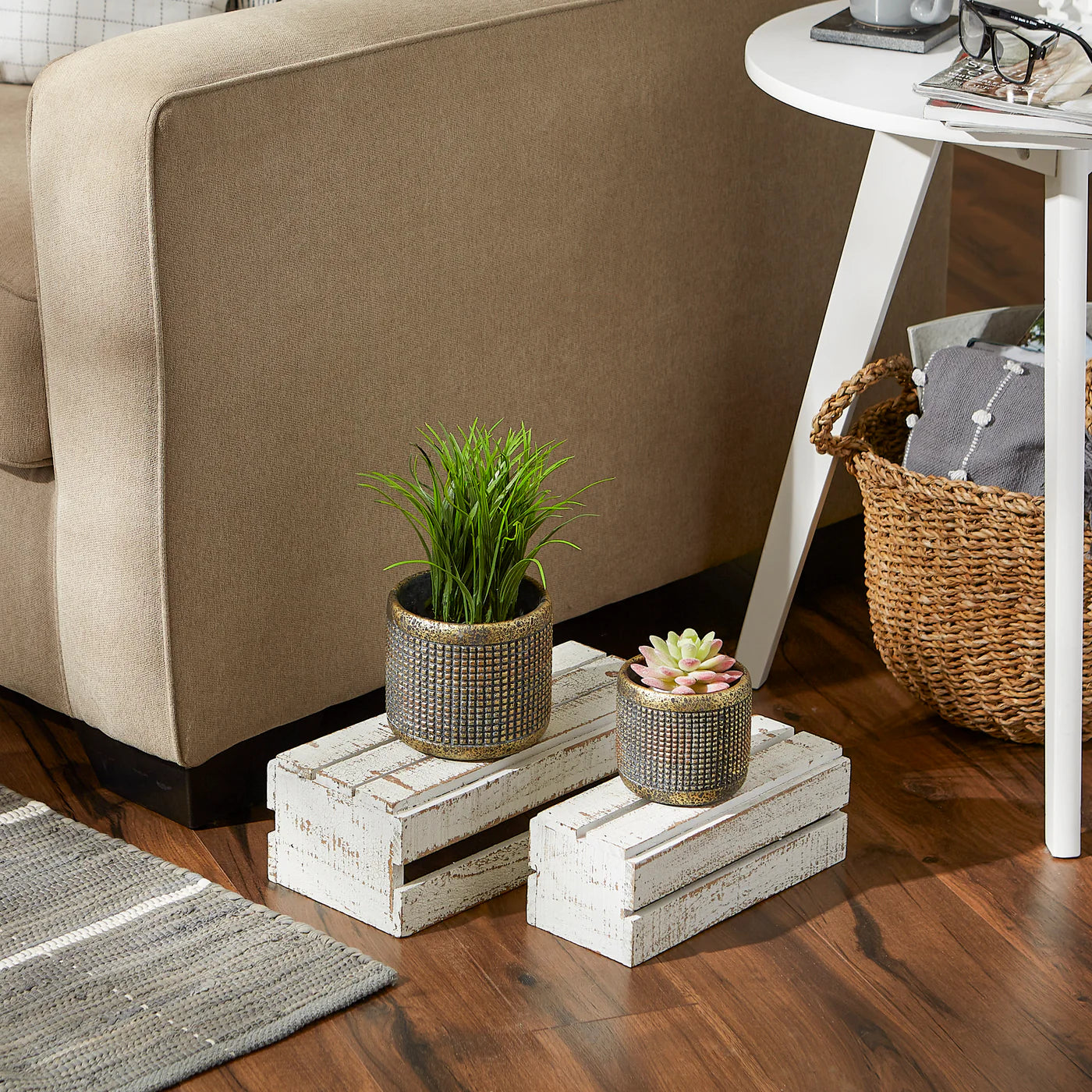 MODERN METALLIC CEMENT FLOWER POT SET/2