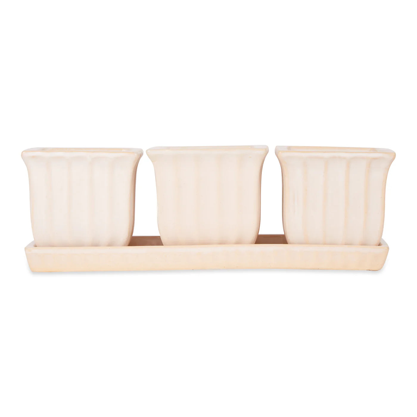 WHITE SQUARE CERAMIC SMALL PLANTER SET OF 3