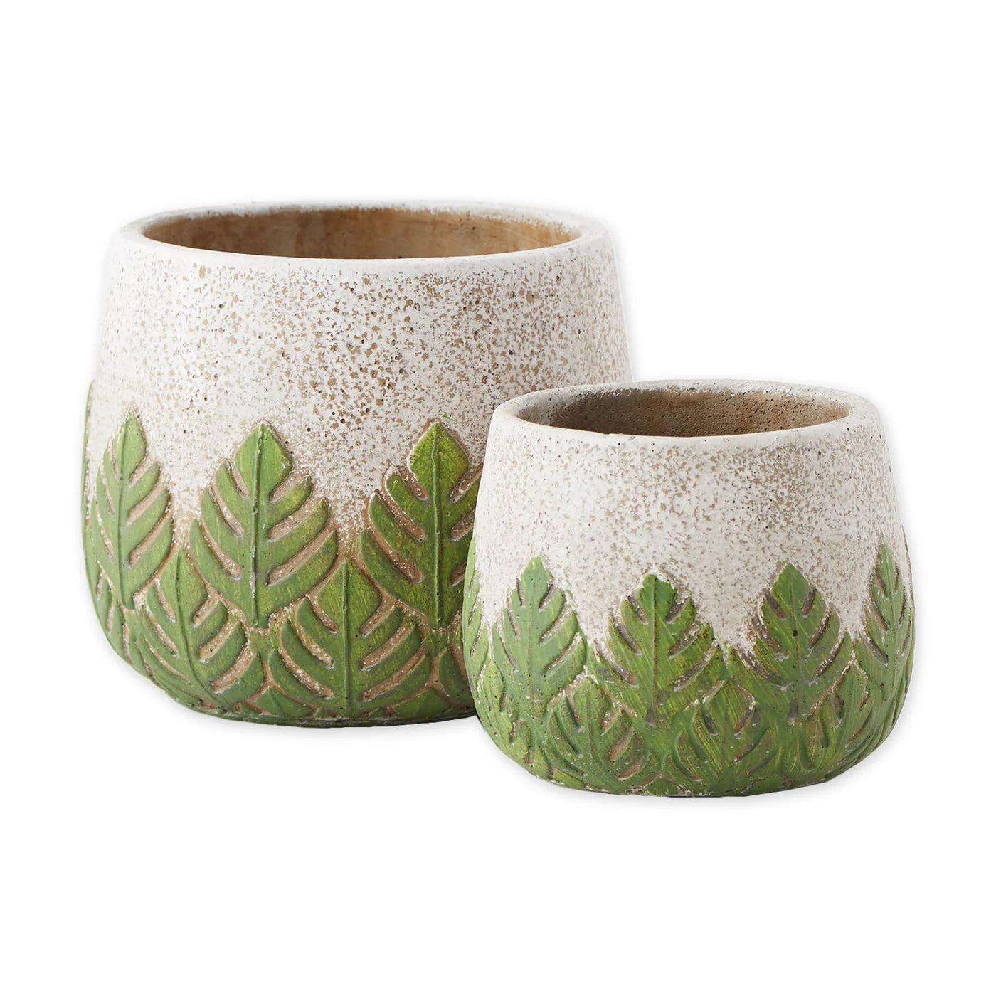GREEK LEAF CEMENT FLOWER POT SET/2