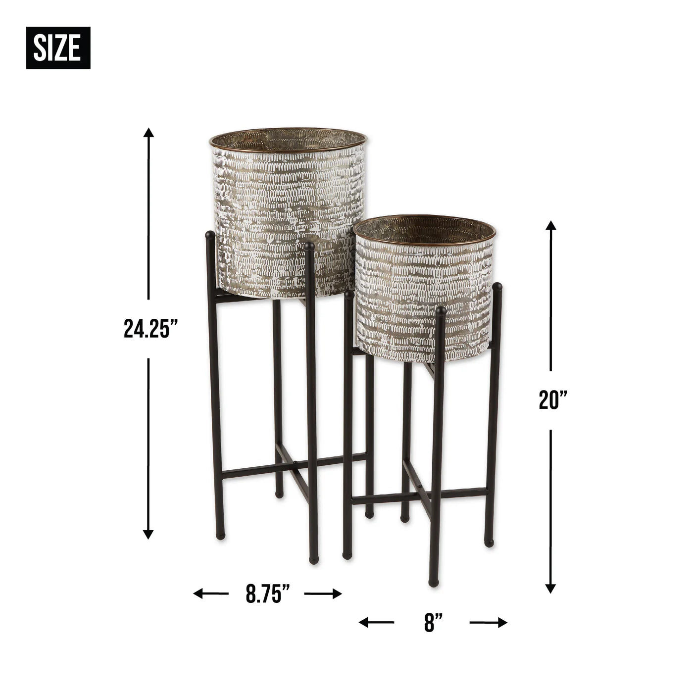 WHITE WASH GALVANIZED BUCKET PLANT STAND SET/2