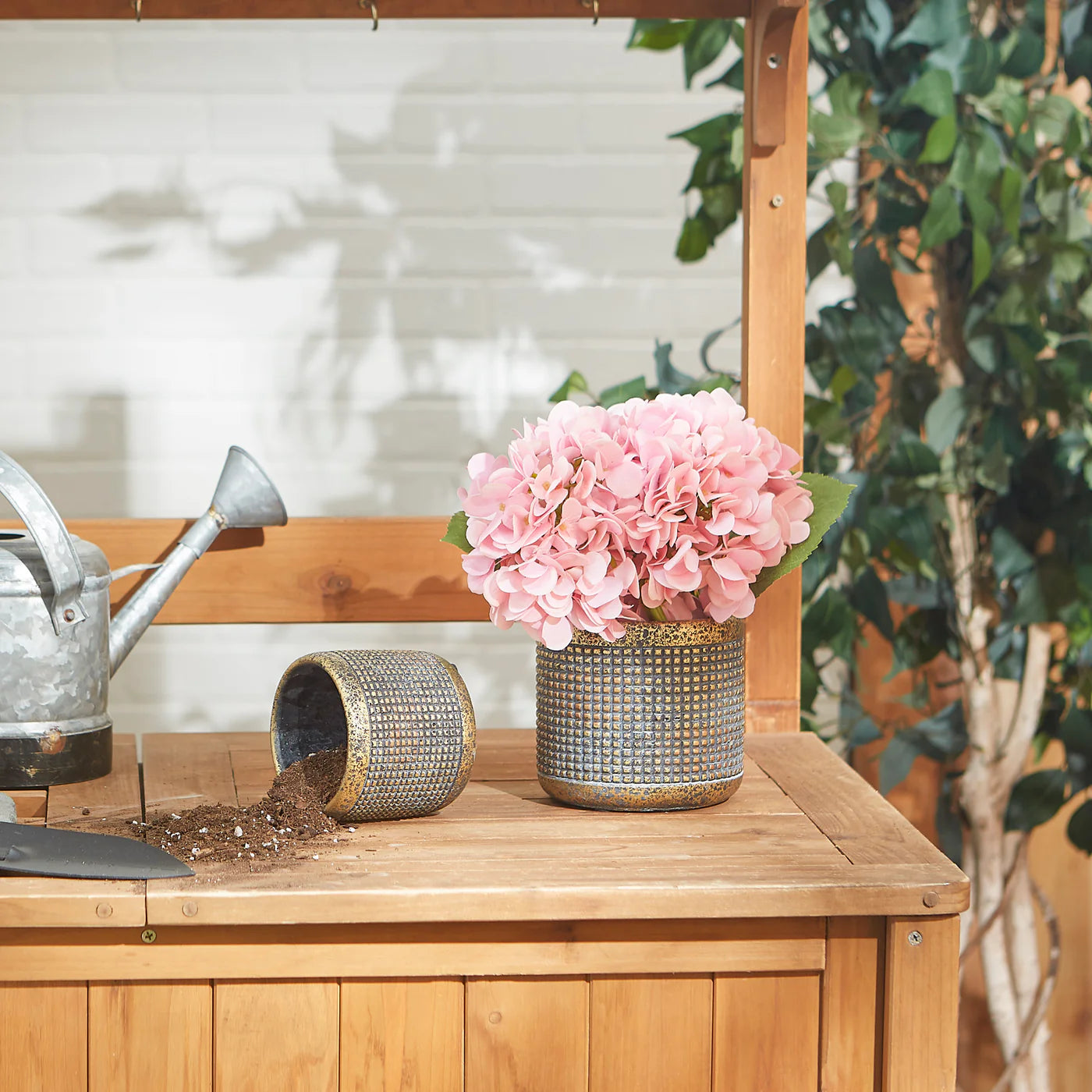 MODERN METALLIC CEMENT FLOWER POT SET/2