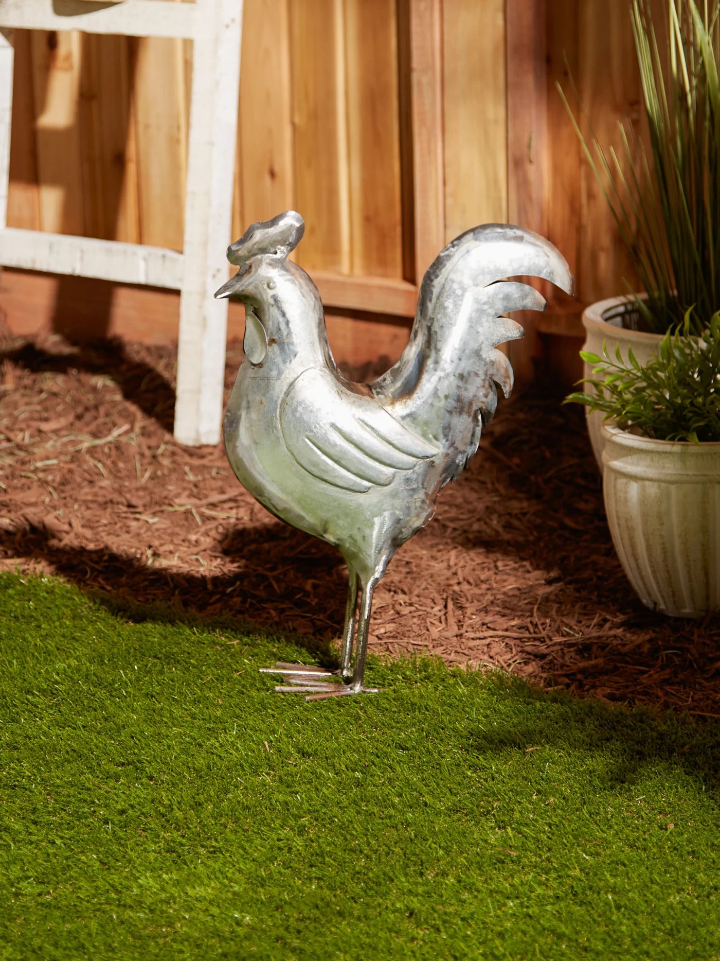 GALVANIZED ROOSTER SCULPTURE