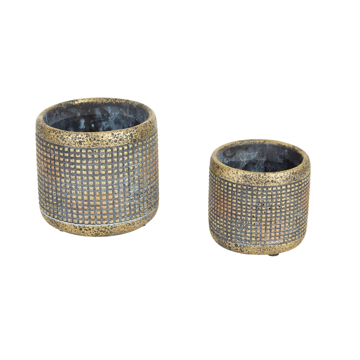 MODERN METALLIC CEMENT FLOWER POT SET/2