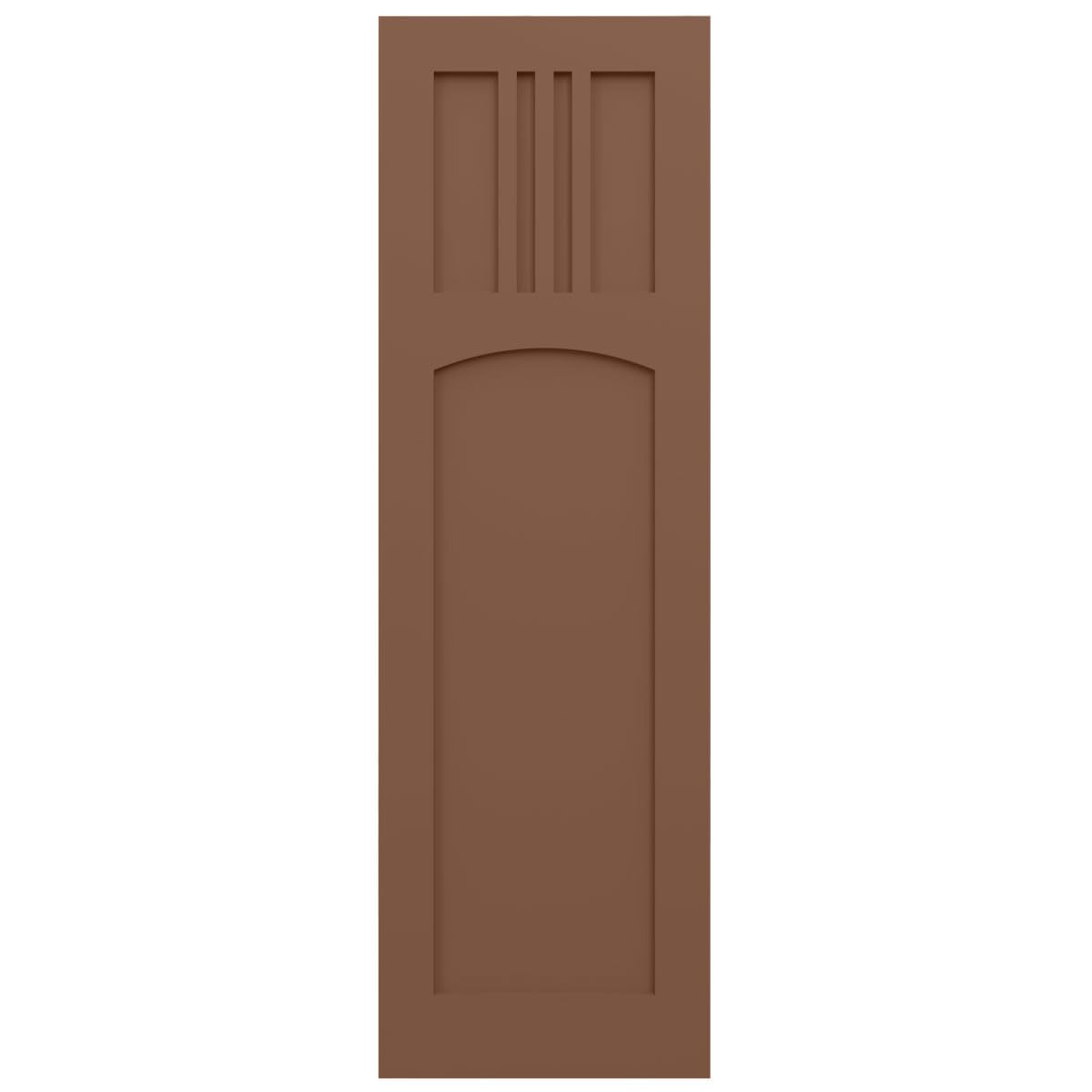 Ekena Millwork 15"W x 64"H True Fit PVC San Miguel Mission Style Fixed Mount Shutters, Burnt Toffee (Per Pair - Hardware Not Included)