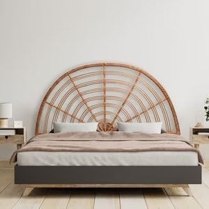 direfly Boho Woven Rattan Headboard - Handcrafted Wicker & Solid Wood Frame