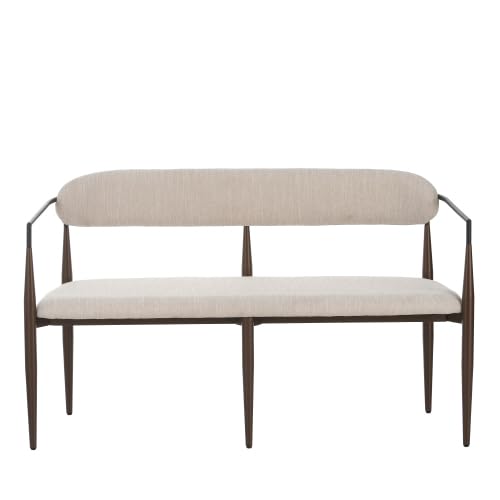 Christopher Knight Home Names Modern Metal Loveseat, Living Room Fabric Upholstered Settee, Curved Open Backrest 2-Seater Sofa, Cozy Couch for Bedroom, Apartment, Home Office, Black+Coffee+Beige
