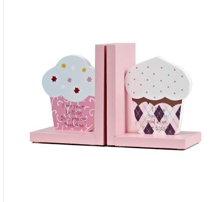 Wood Nursery Room Decorative Bookends Pink Flower/Guitar/AZ/Cupcake Bookends Baby Kids Gift Idea (Cupcake)