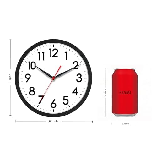 AKCISOT 8 Inch Wall Clock, Silent Battery Operated Analog Clock, Black
