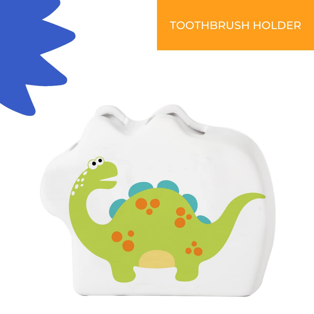 Ivanna Banana Kids Dinosaur Bathroom Set – 3-Piece Fun Bathroom Accessories for Kids, Including Toothbrush Holder, Soap Dispenser, and Cup – Adorable Dinosaur Décor for a Playful Bathroom.