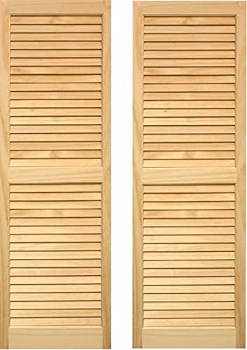 LTL Home Products AM-SHL59 American Wood Exterior Window Louvered Shutters, 15" x 59", Unfinished Pine